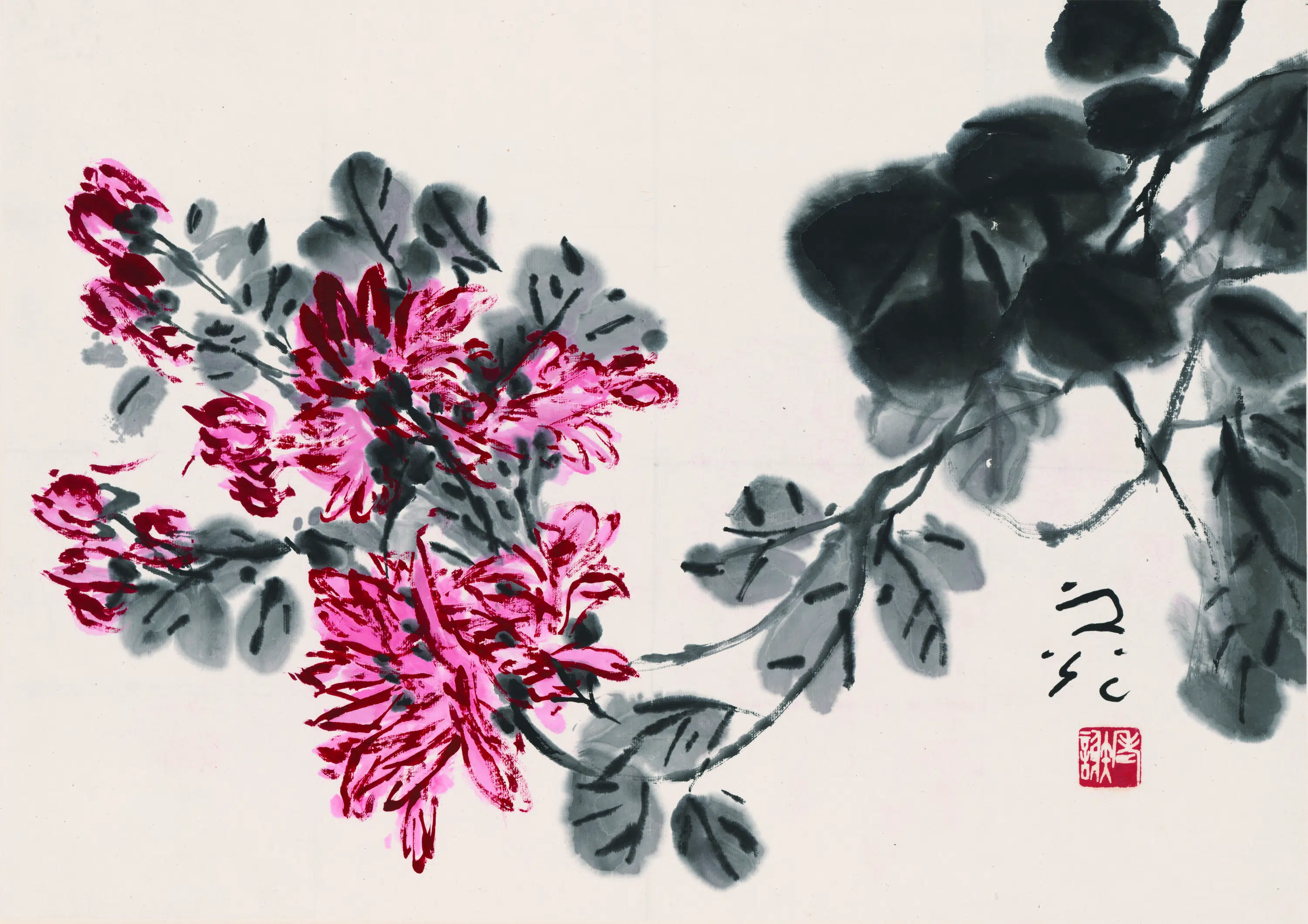 近现代【谢之光】《菊花图轴-2》