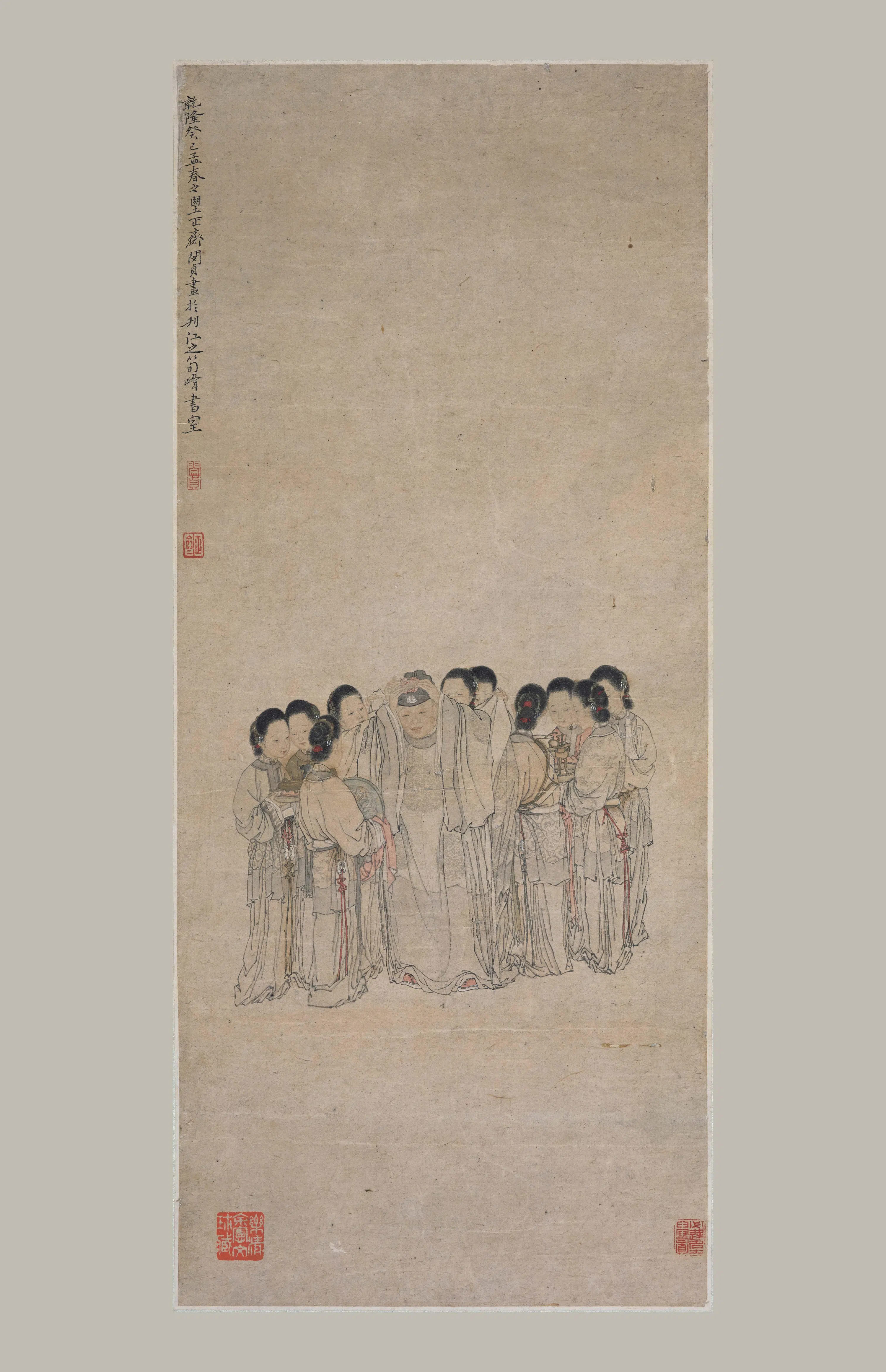 清代【闵贞】《簪花图轴》