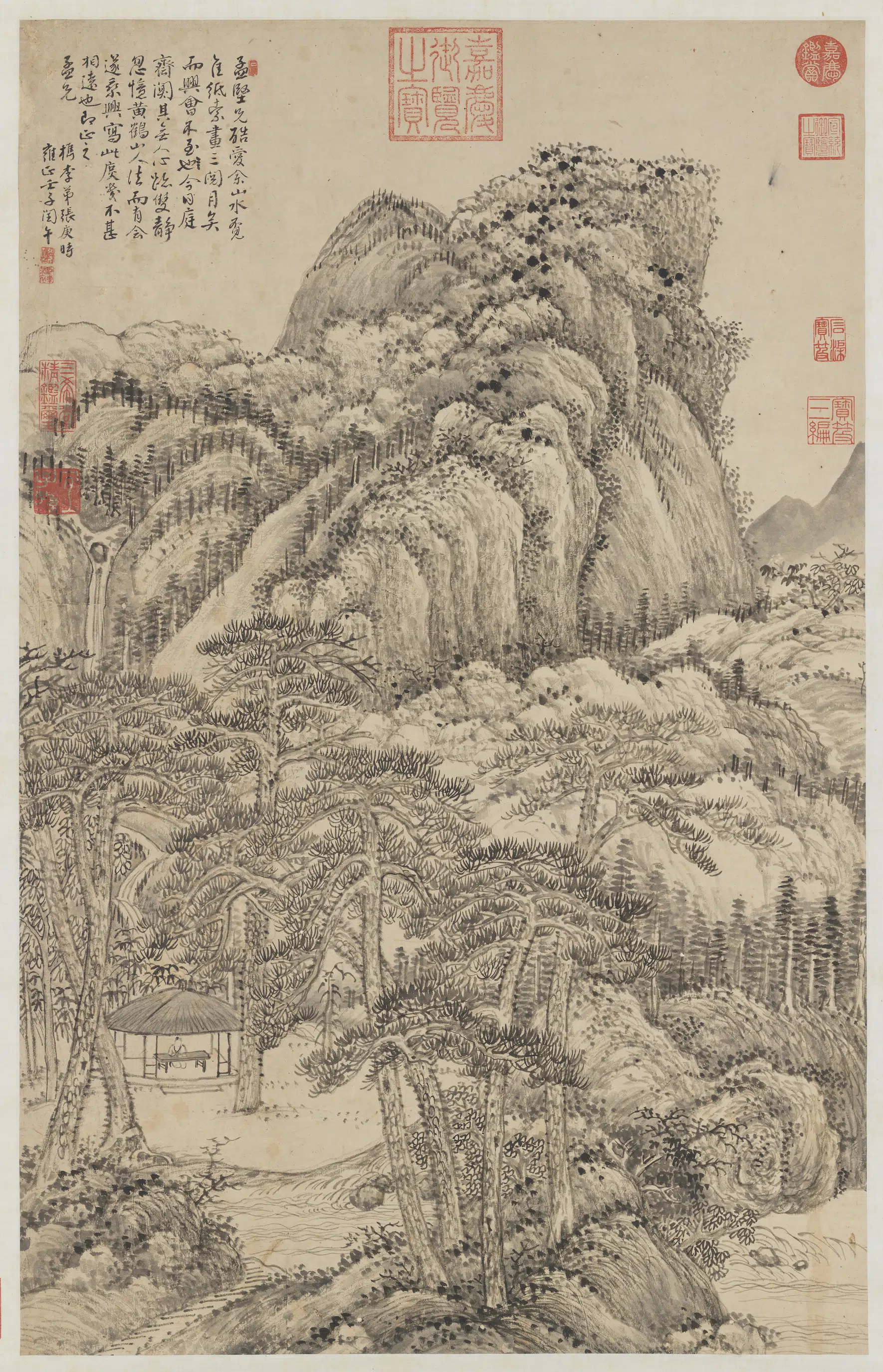 清代【张庚】《仿王蒙山水图轴》 第1张