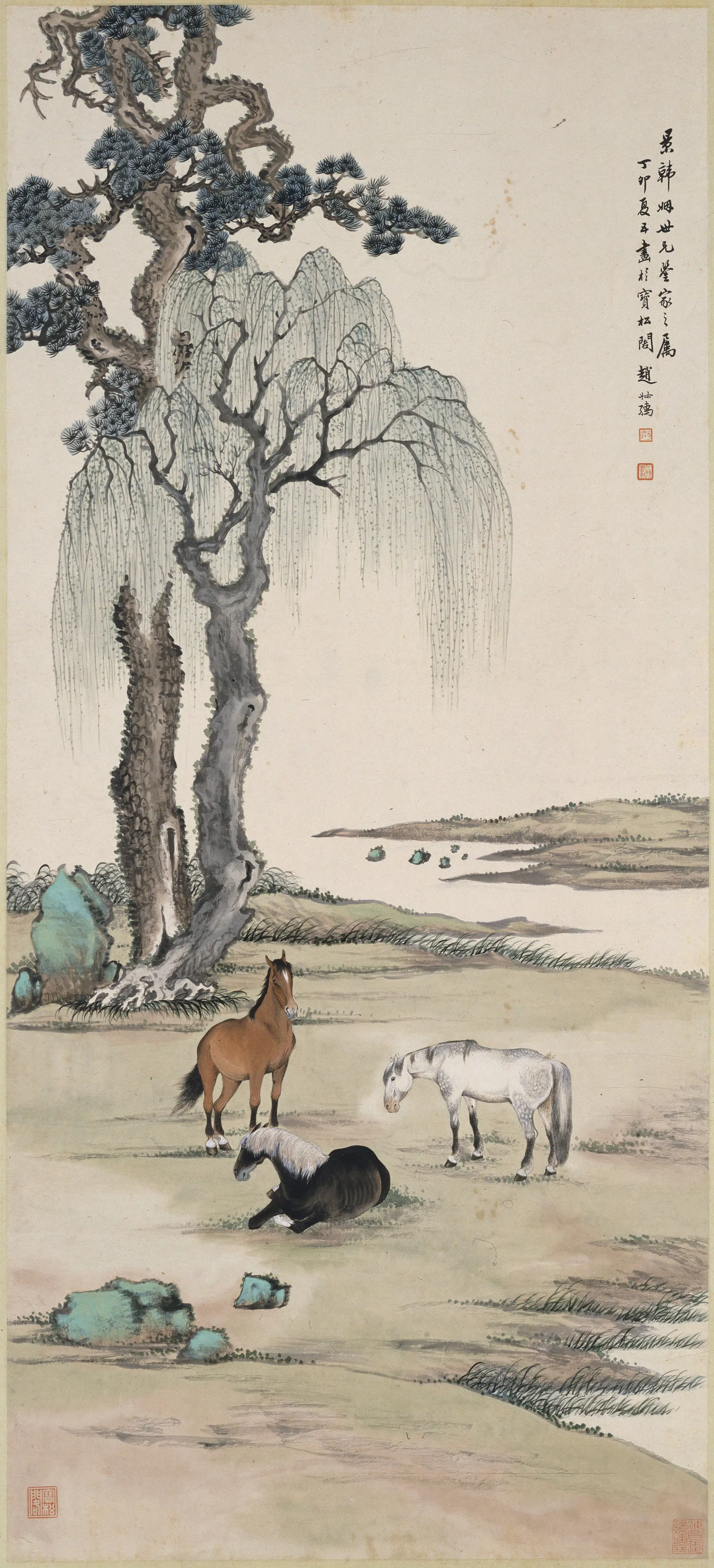 近现代【赵叔孺】《春郊牧马图轴》