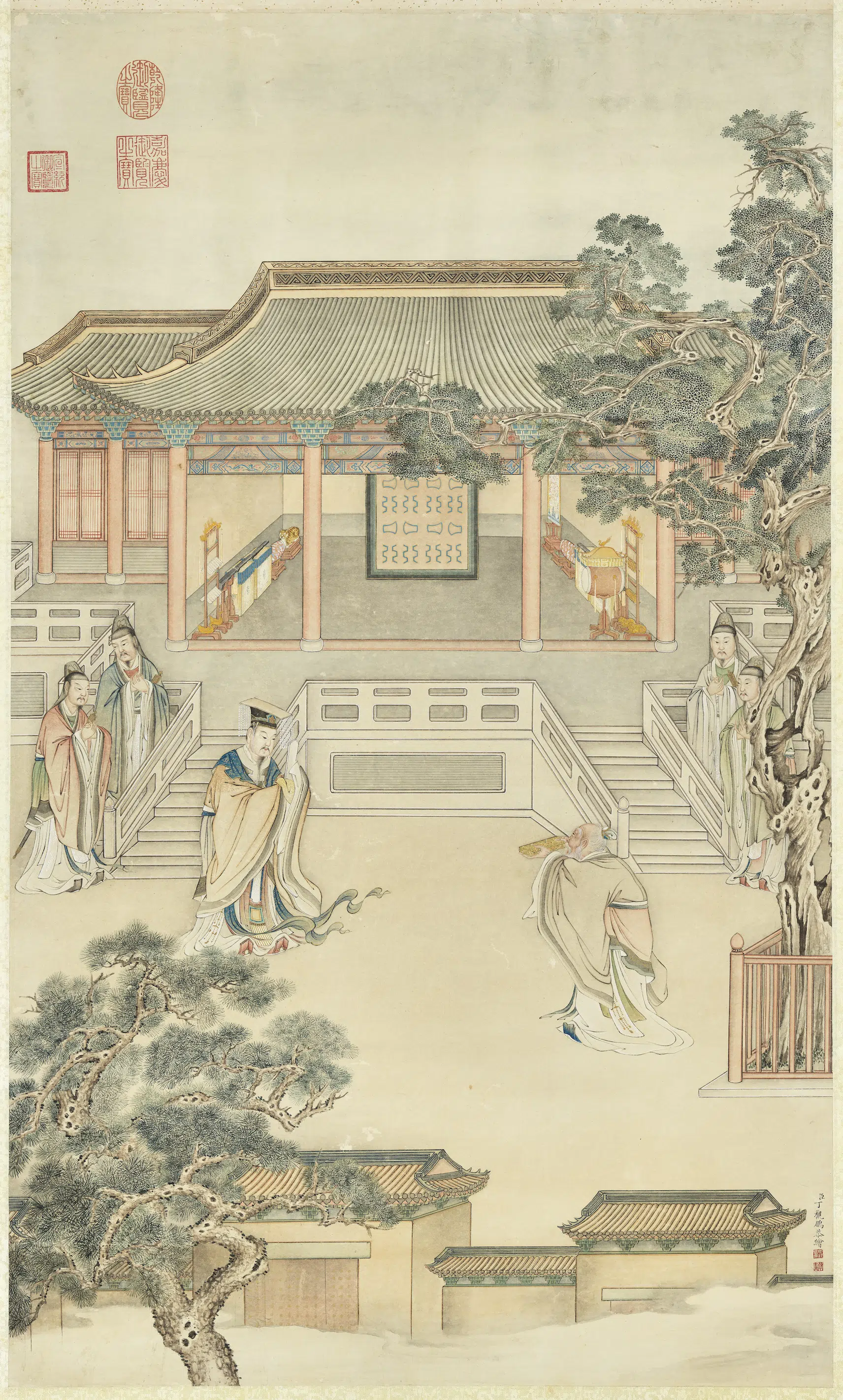 清代【丁观鹏】《丹书受戒图轴》
