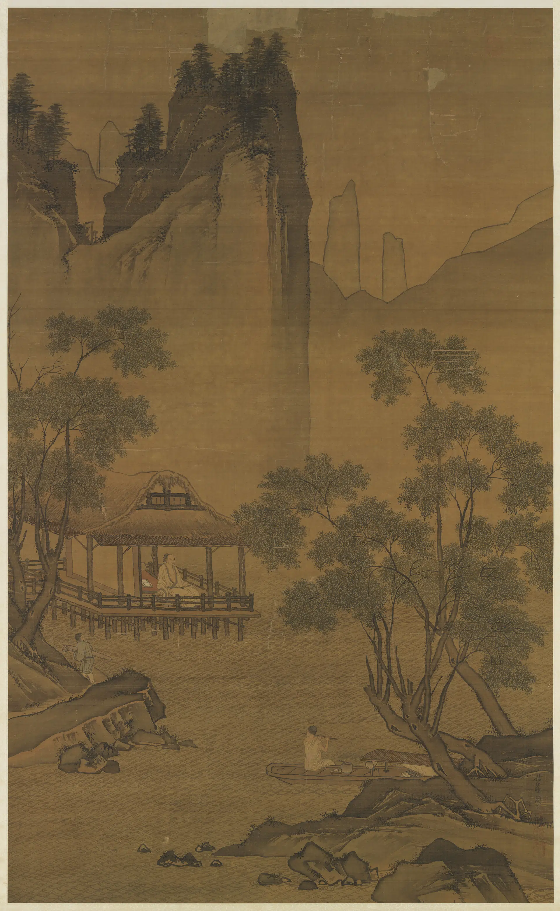 明朝【周臣】《水亭清兴图轴》
