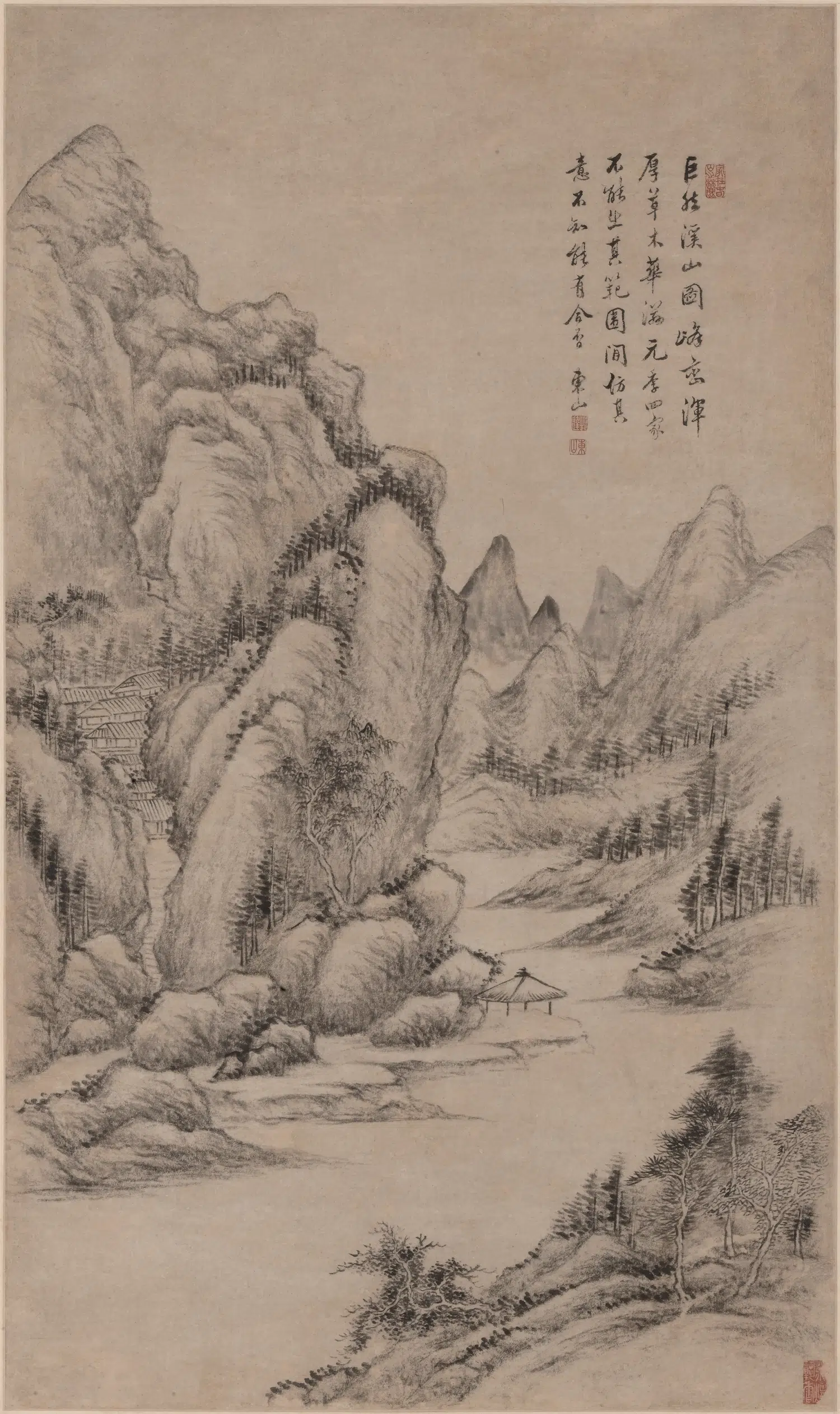 清代【董邦达】《仿巨然笔意图轴》 第1张