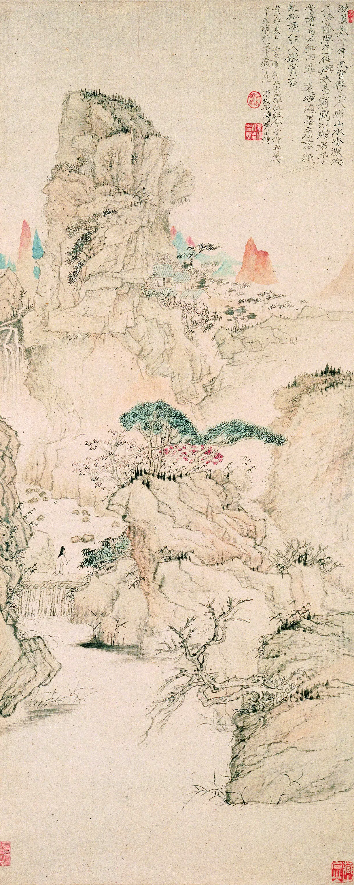 清代【石涛】《细雨虬松图轴》
