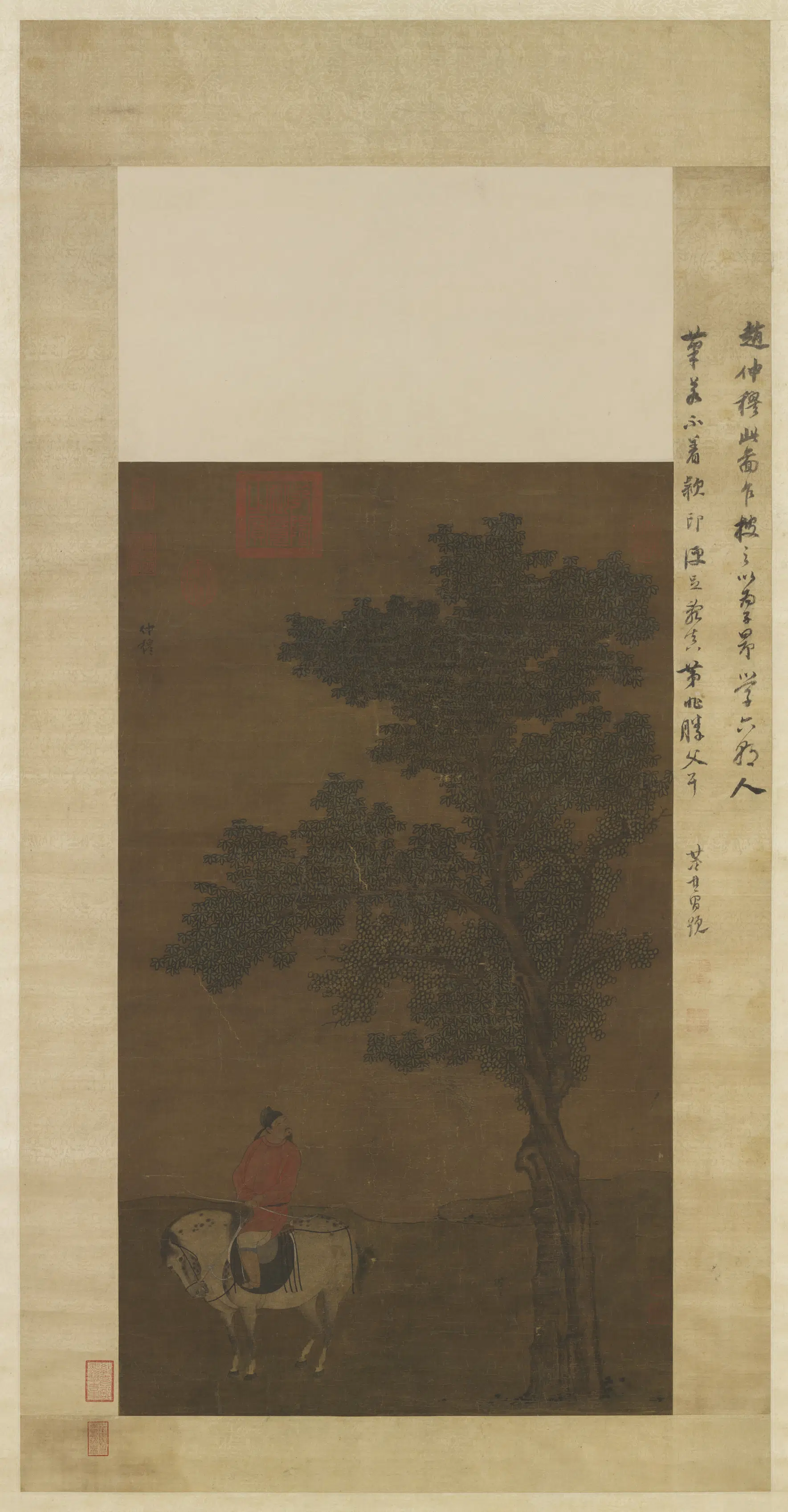 元朝【赵雍】《春郊游骑图轴》