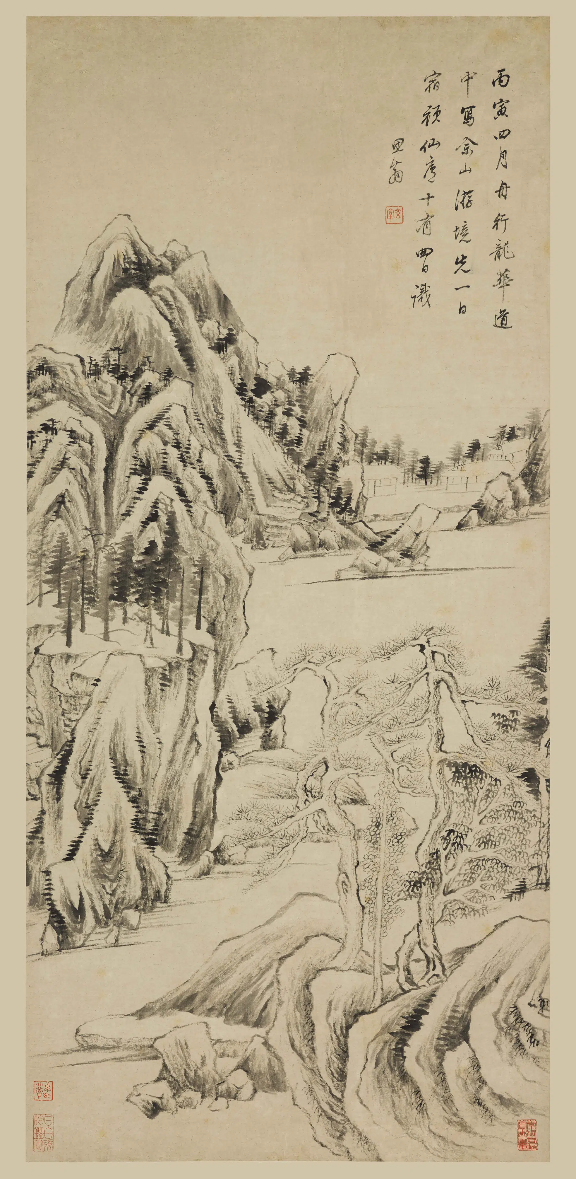 明朝【董其昌】《佘山游境图轴》