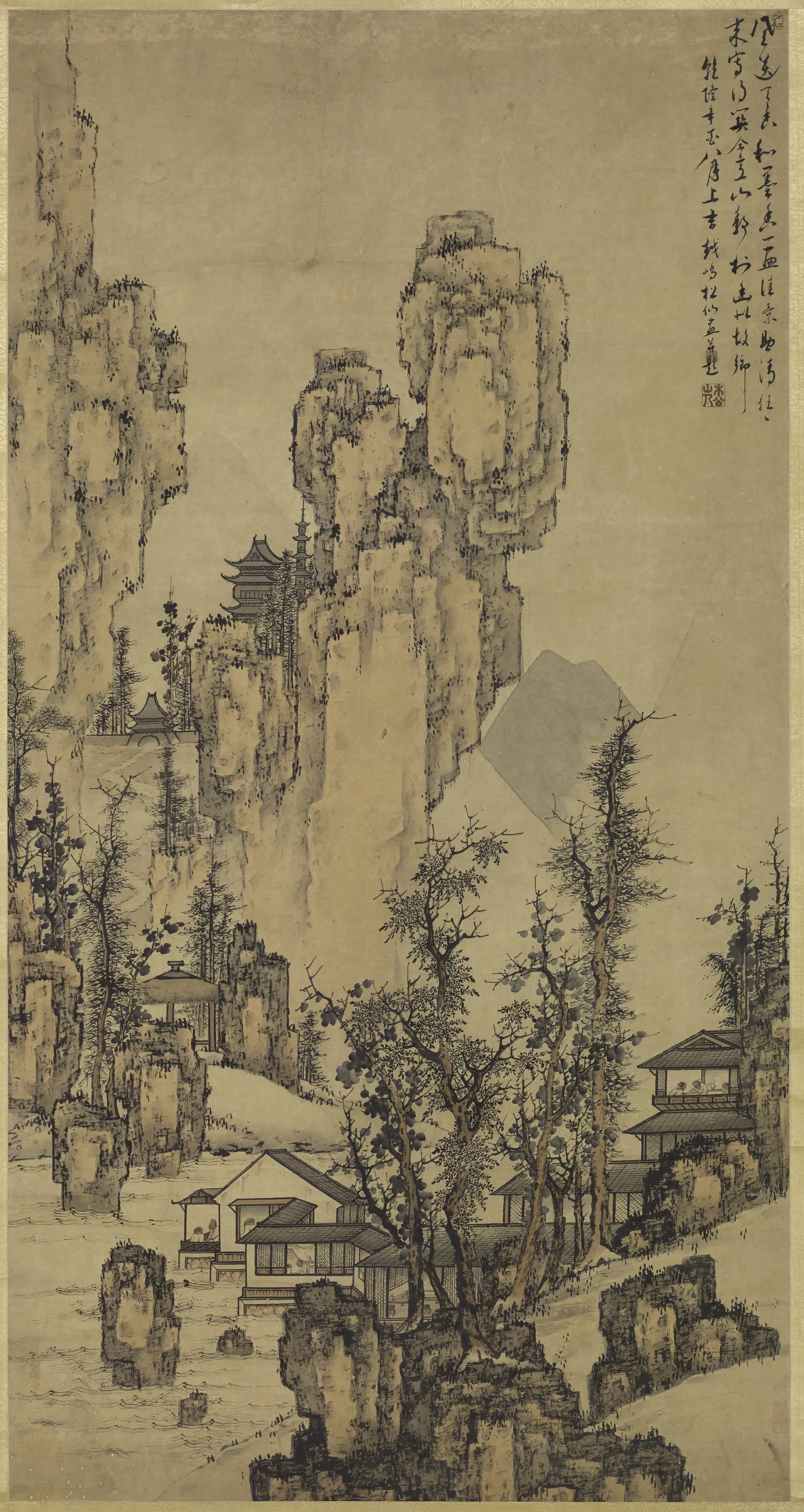 清代【顾原】《浅绛山水轴》