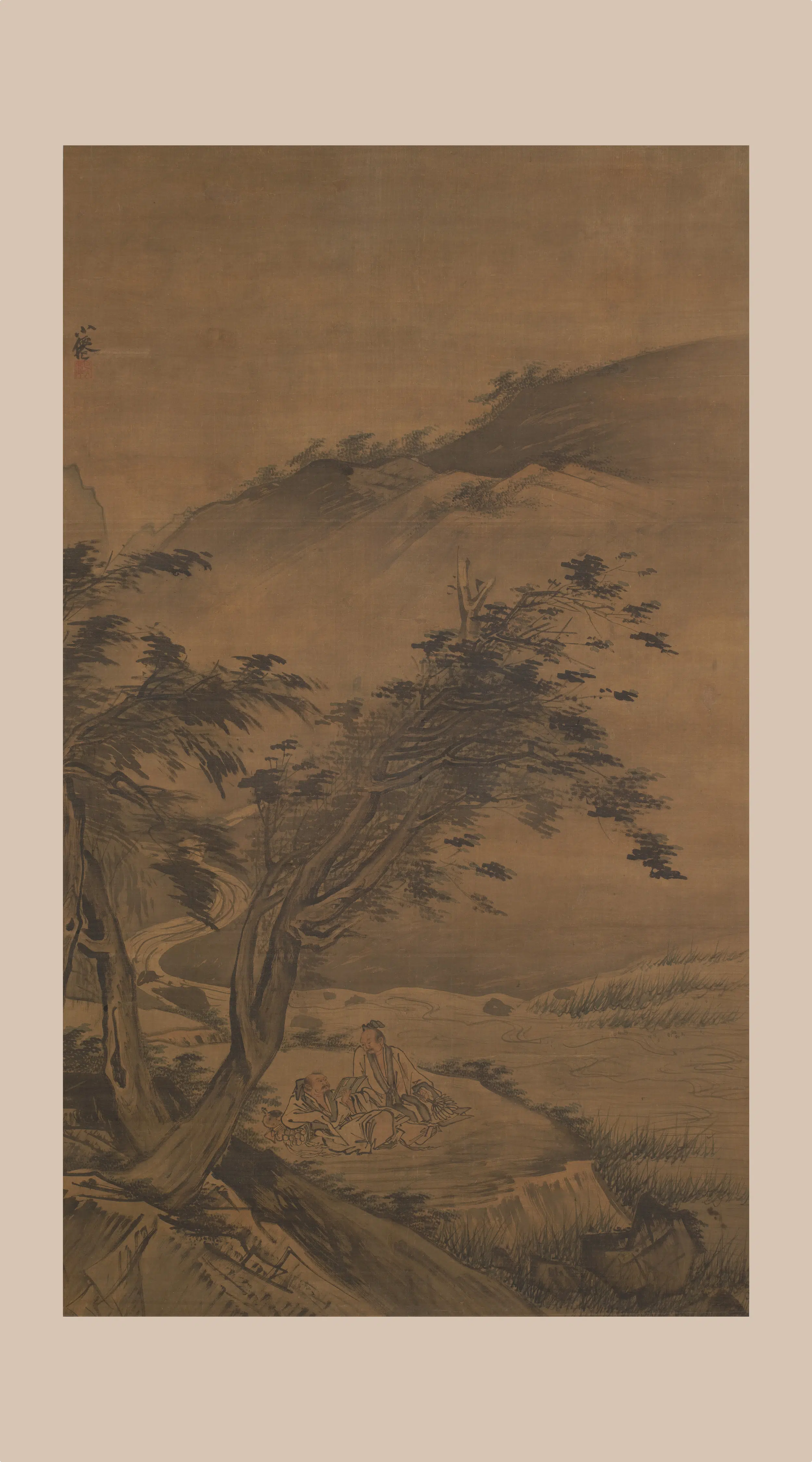 明朝【吴伟】《临流读书图轴》