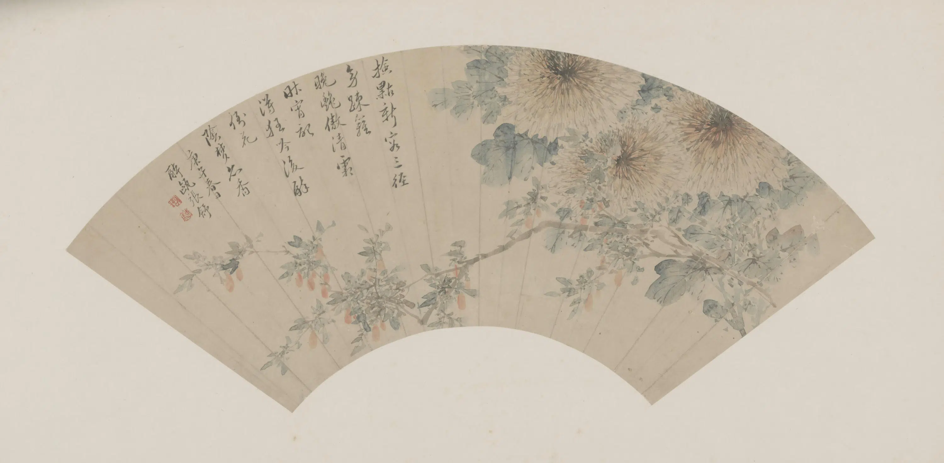 清代【张舒】《秋花图扇页》