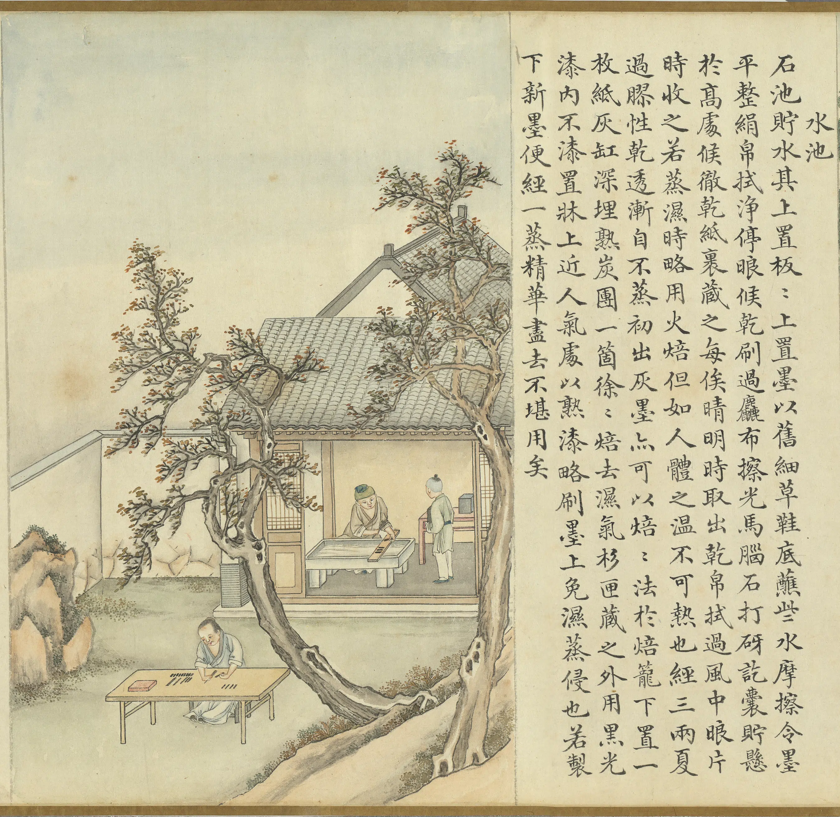 清代【沈初】《徐扬墨法集要图卷_水池》