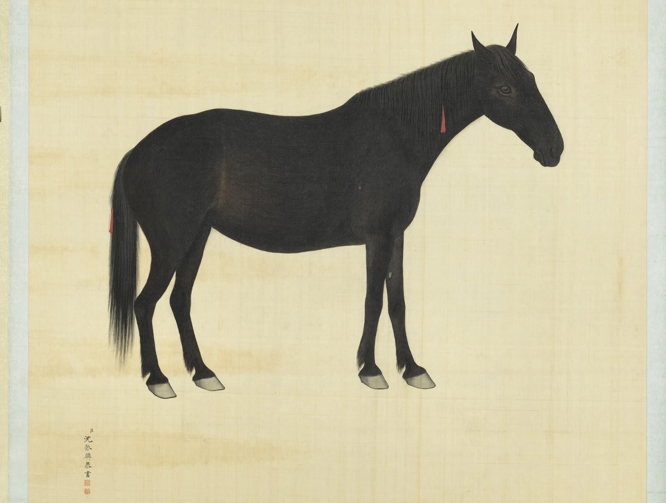 清朝【沈振麟】《画马图轴》