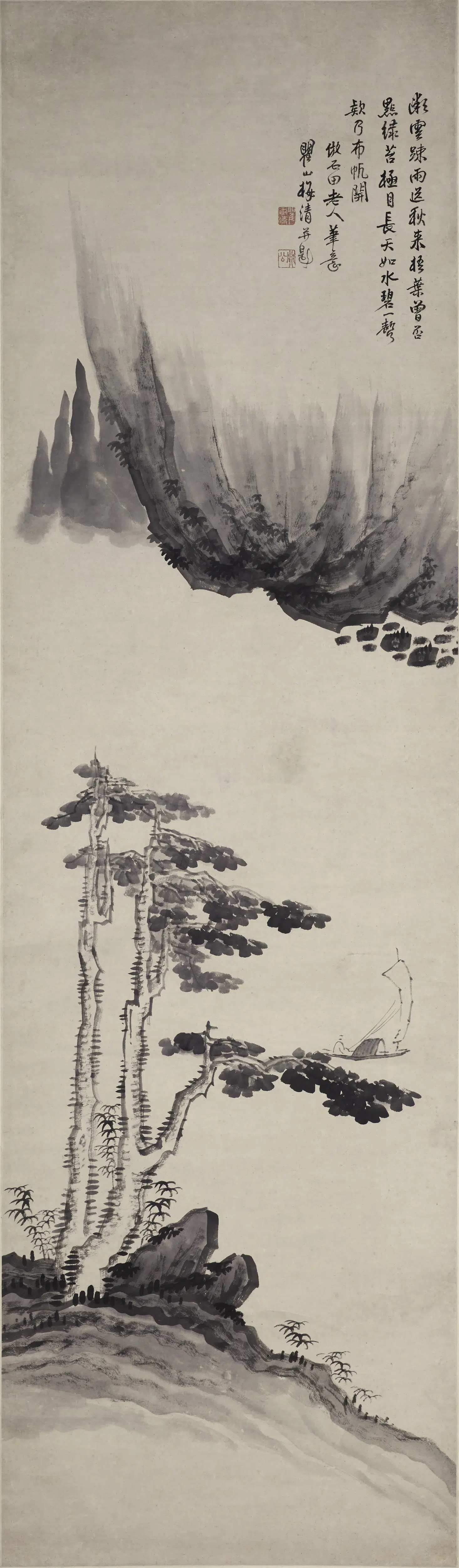清代【梅清】《秋江放帆图轴》