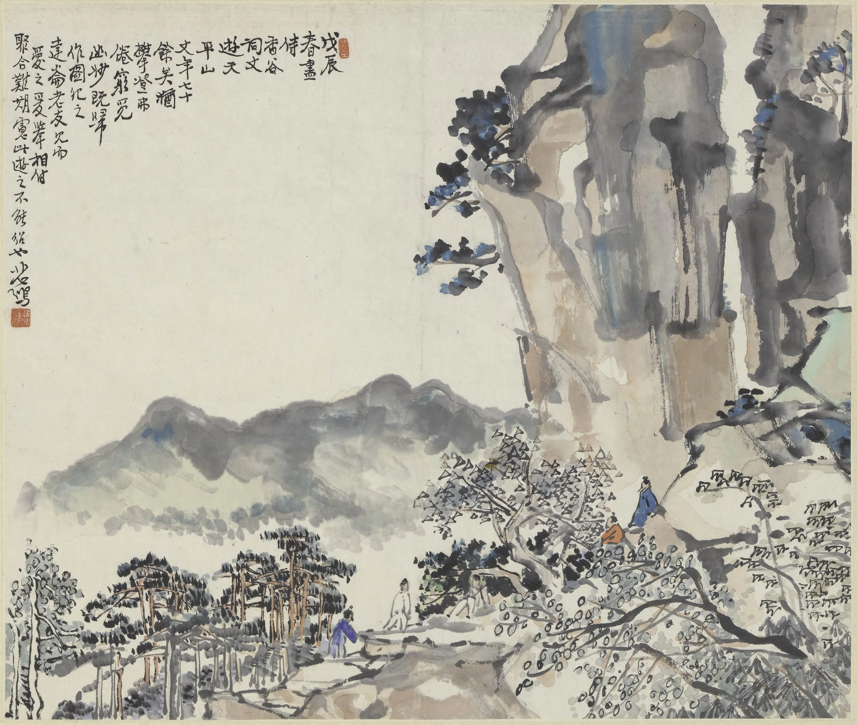 近现代【徐悲鸿】《游天平山图轴》
