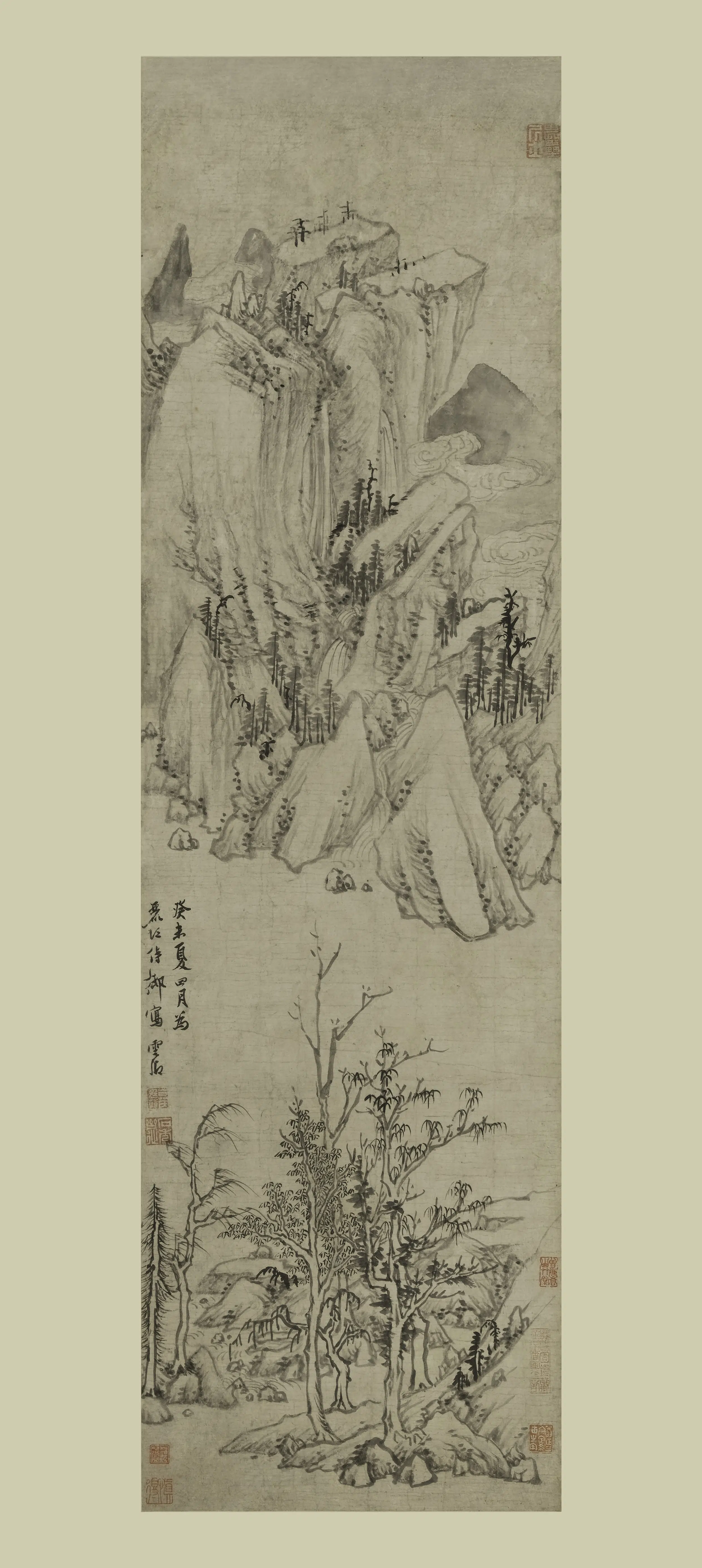 明朝【莫是龙（云卿）】《石桥飞瀑图轴》