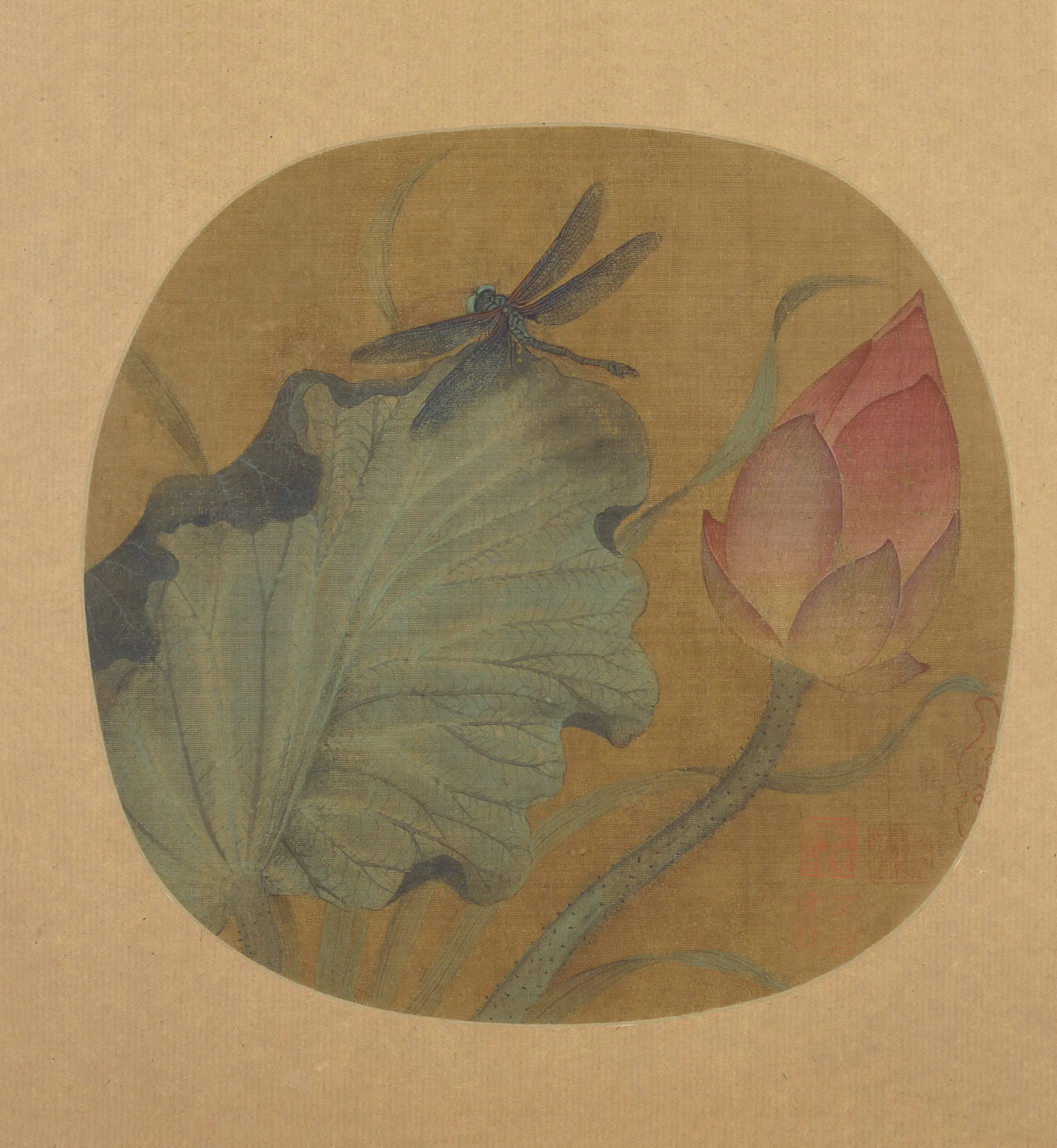 宋代【佚名】《荷花蜻蜓图纨扇页》