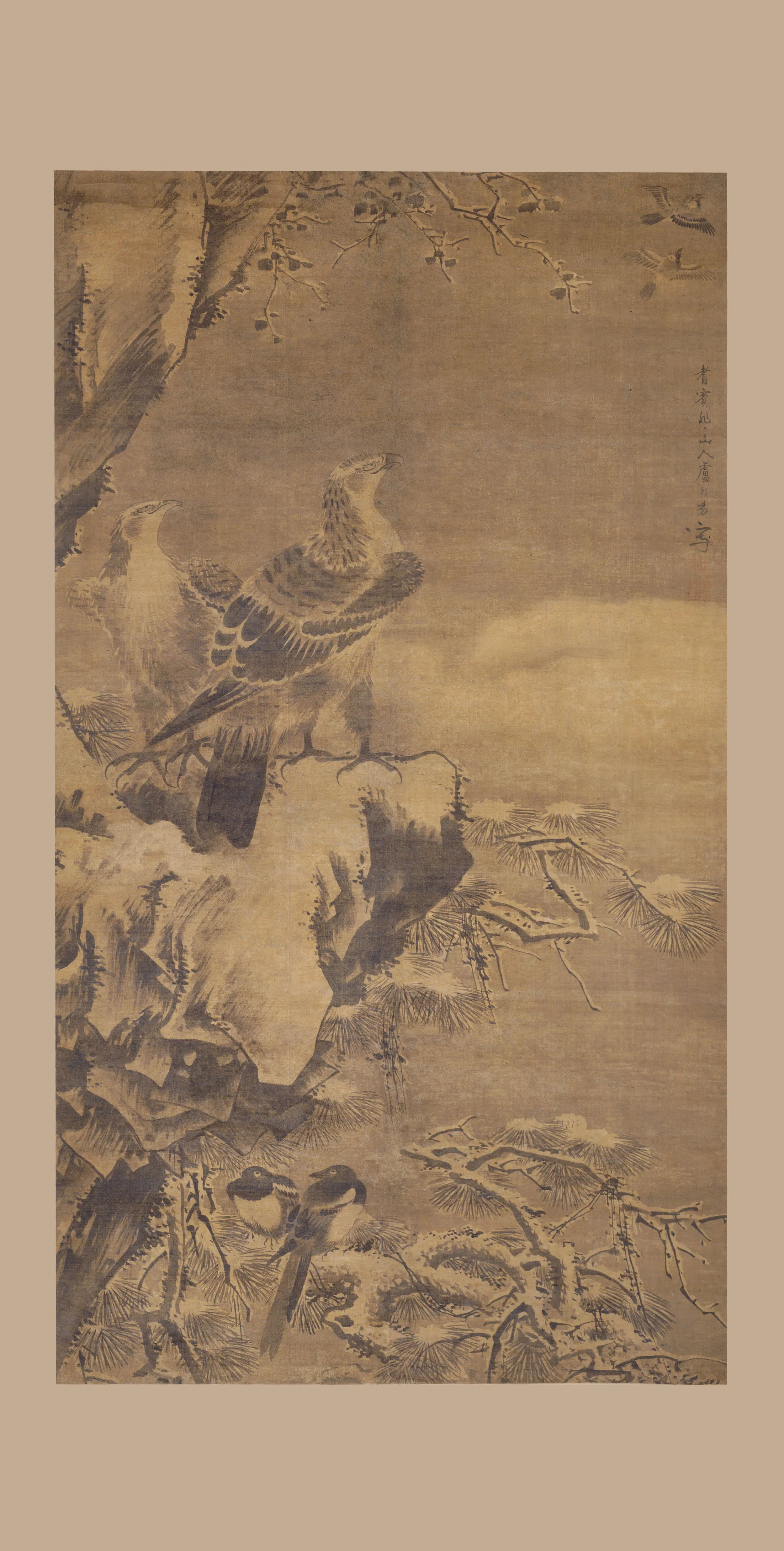 明朝【卢朝阳】《双鹫图轴》