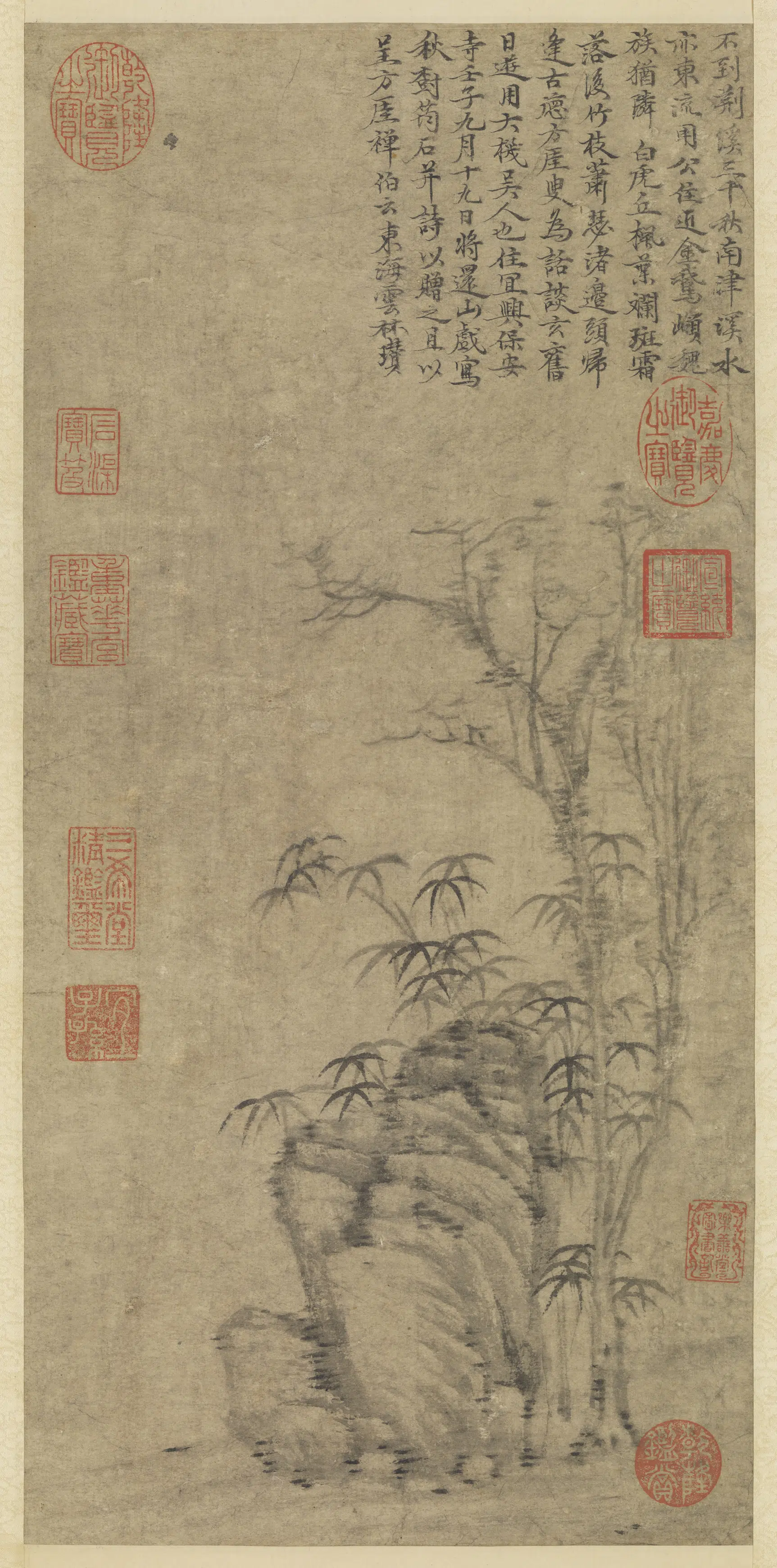 元朝【倪瓒】《秋树筠石图轴》