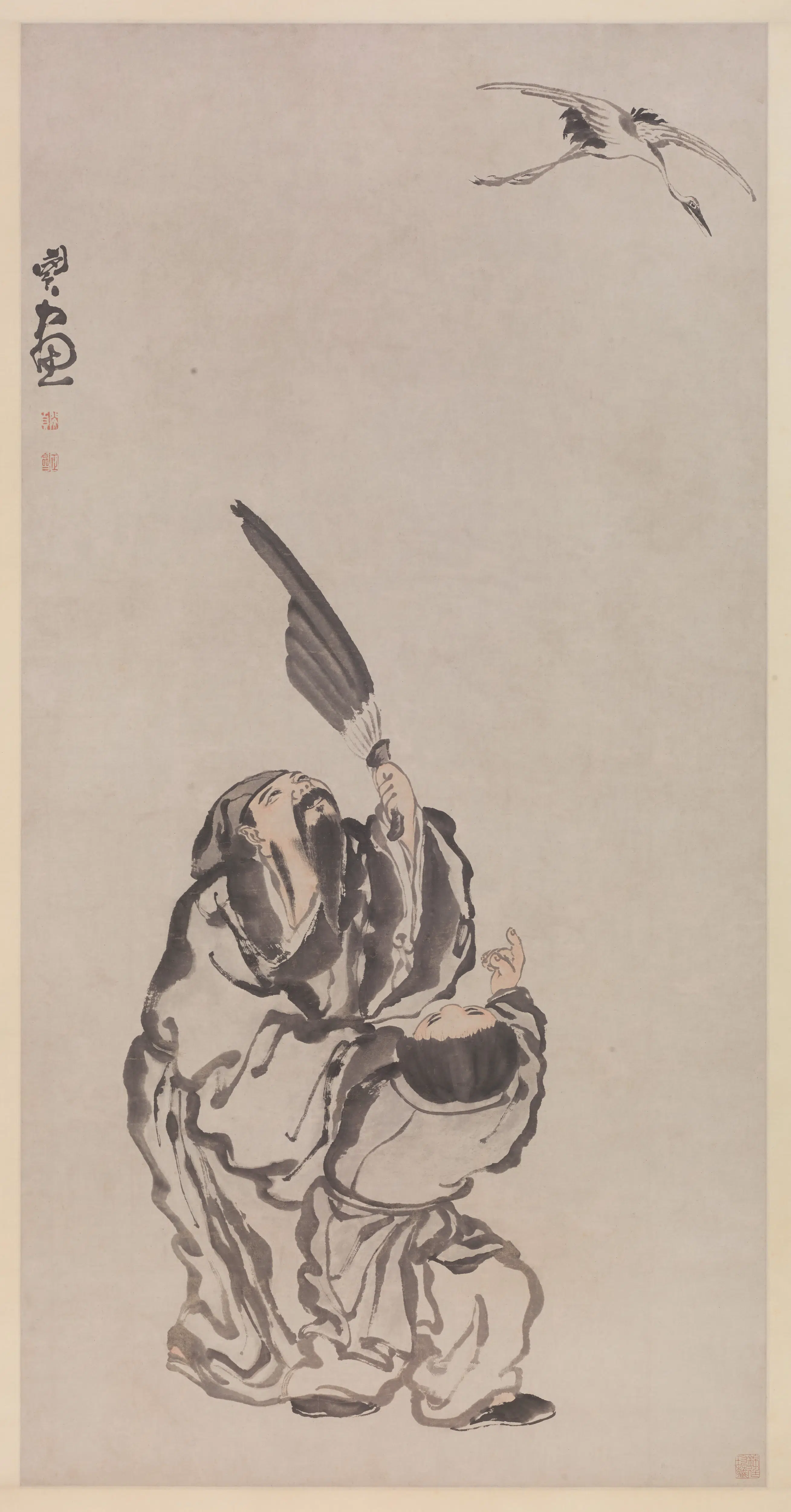 清代【闵贞】《观鹤图轴》