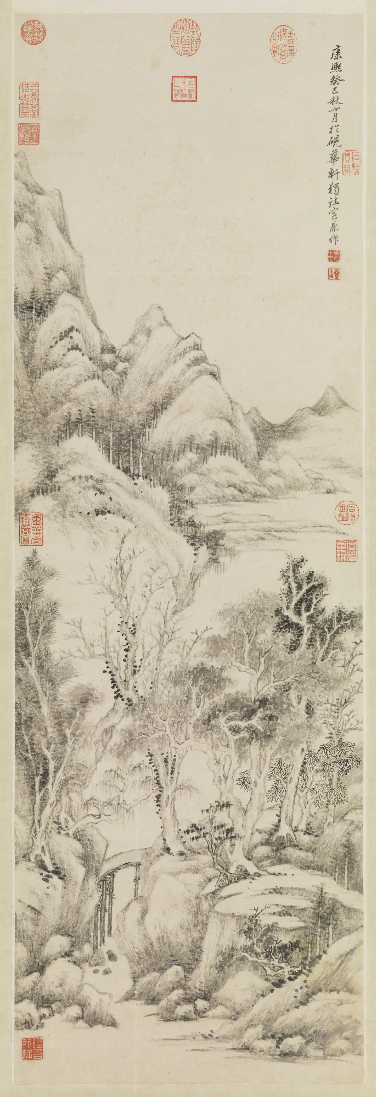 清代【黄鼎】《溪桥林影图轴》 第1张 清代【黄鼎】《溪桥林影图轴》 第1张