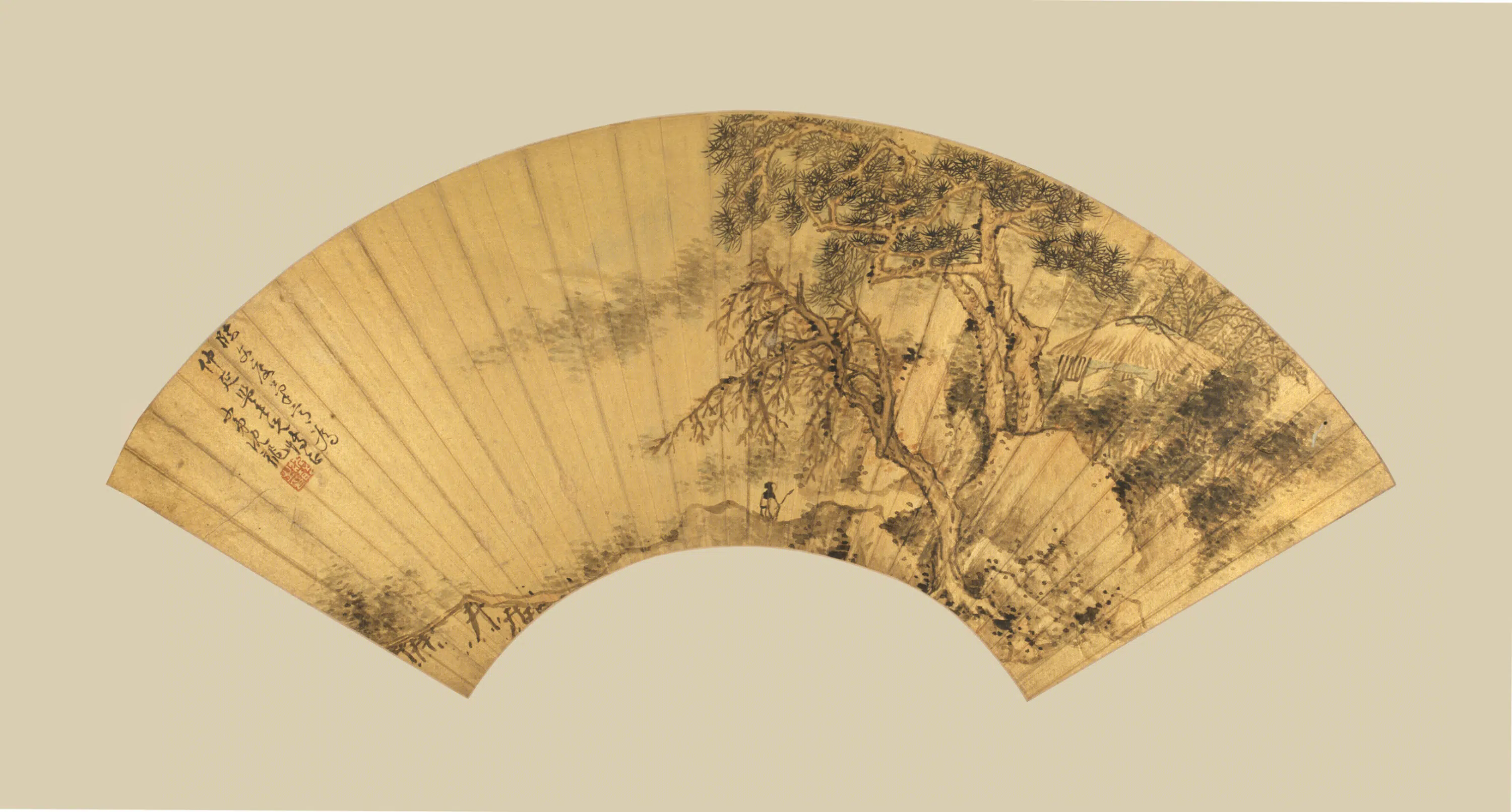 清代【沈龙】《仿文度山水扇》 第1张