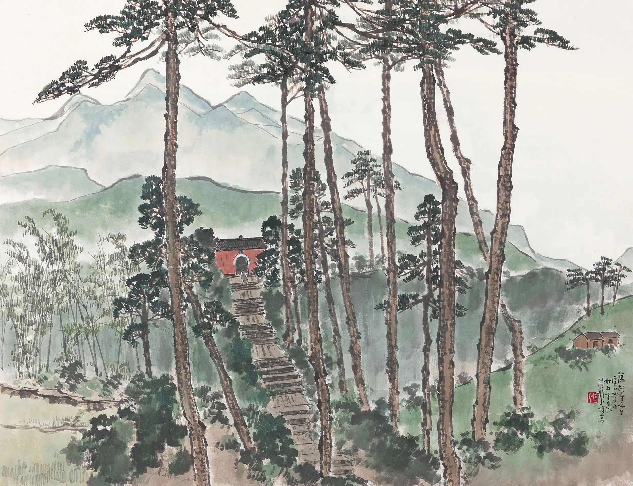 近代【陈树人】《万松寺之夕（庐山山水）轴》