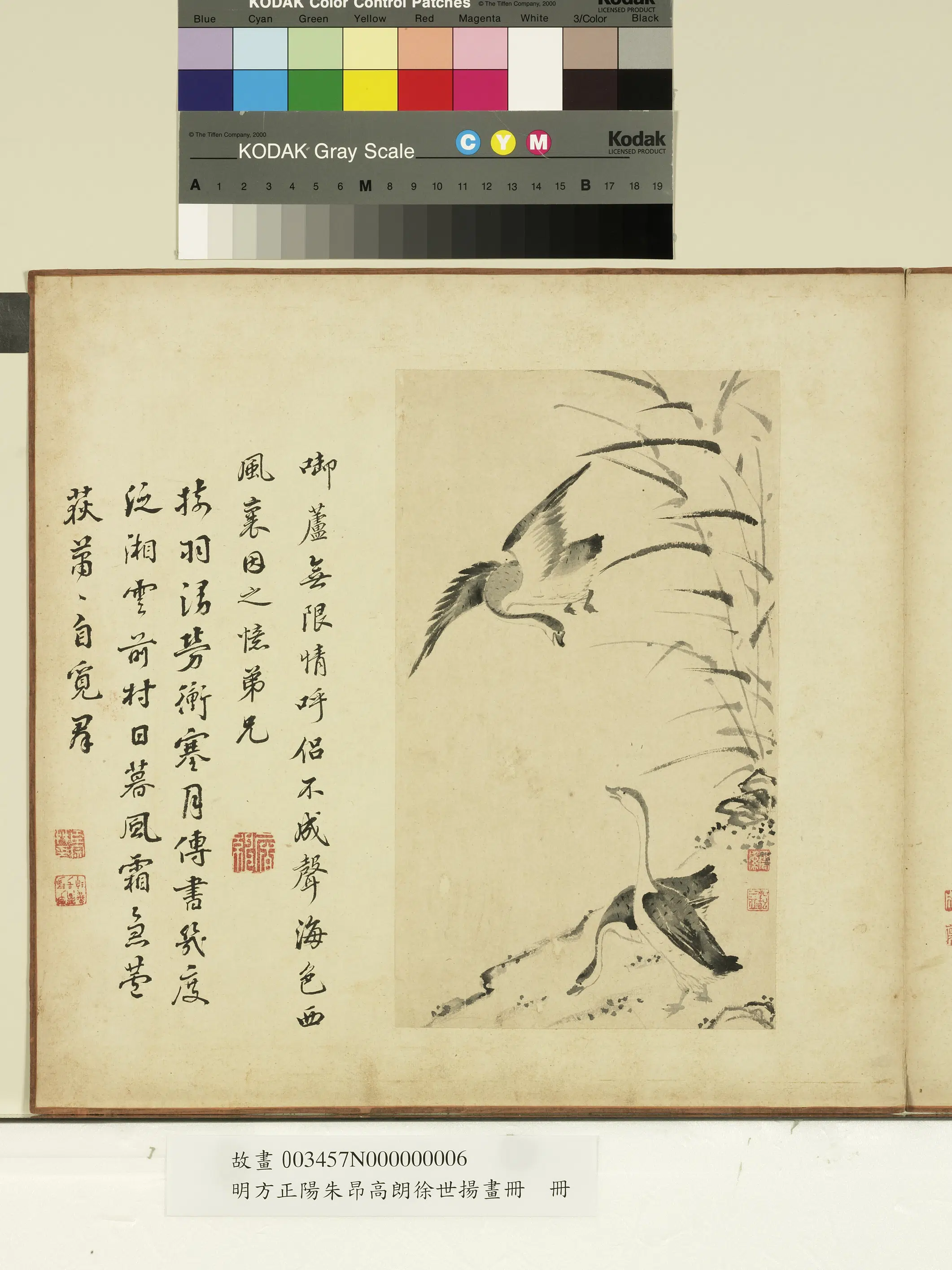 明朝【方正阳】《明方正阳朱昂高朗徐世扬画册-衔芦觅群》