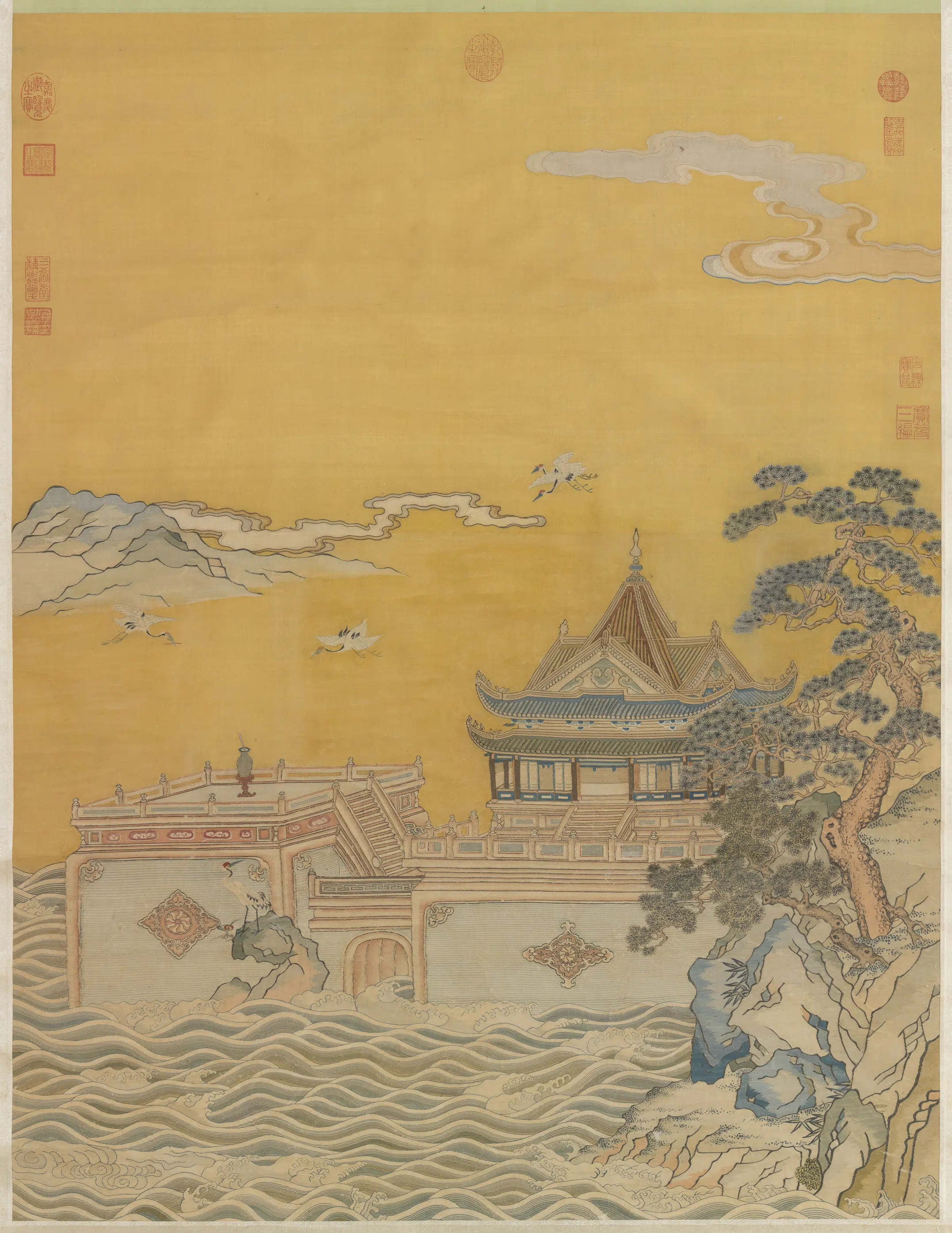 明朝《明缂丝海屋添筹图轴》