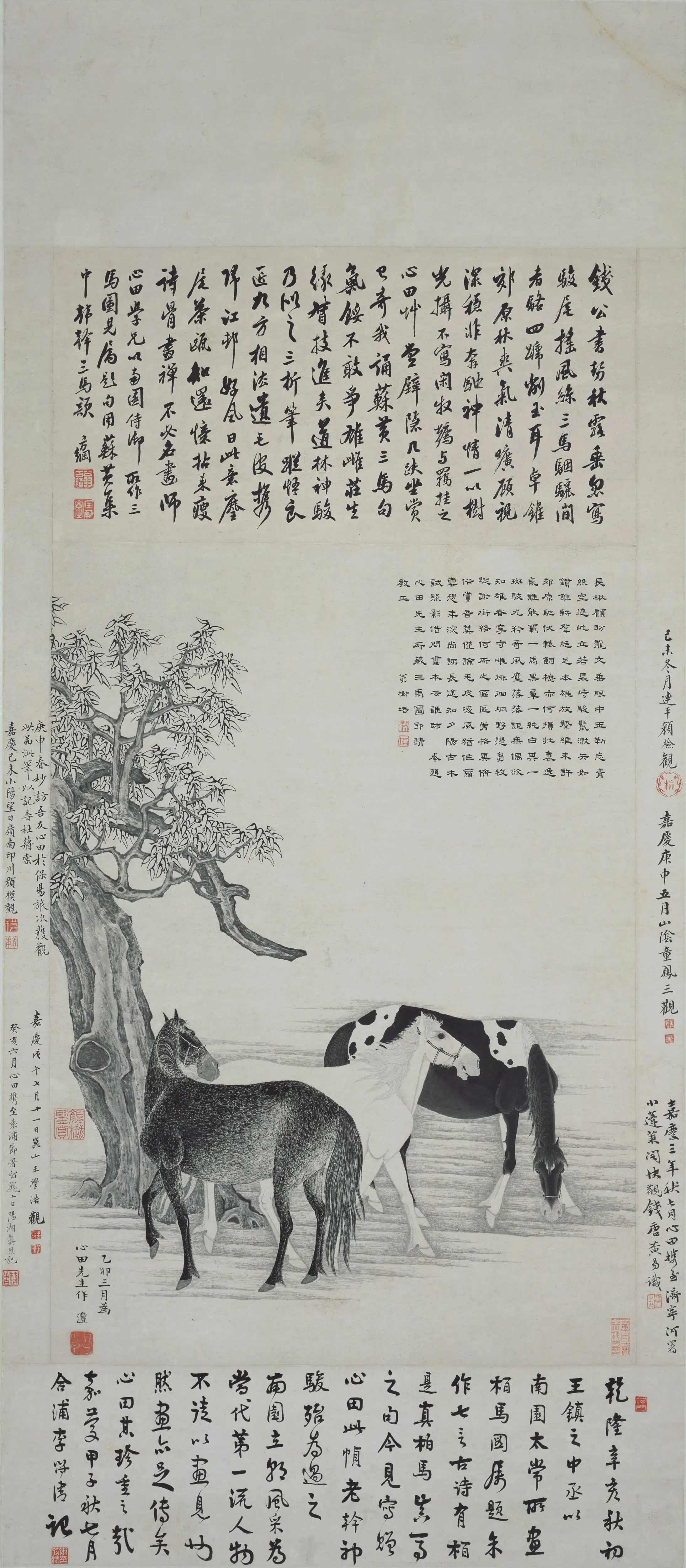 清代【钱沣】《三马图轴》