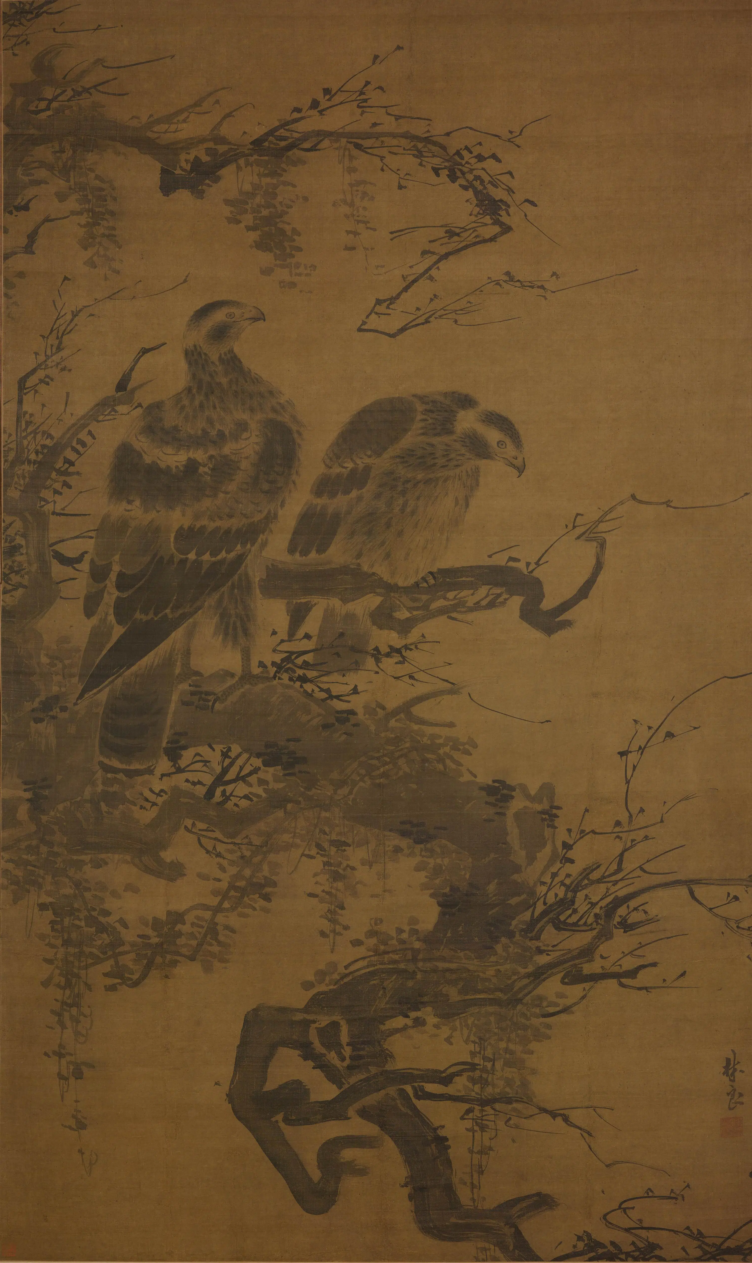 明朝【林良】《双鹰图轴》