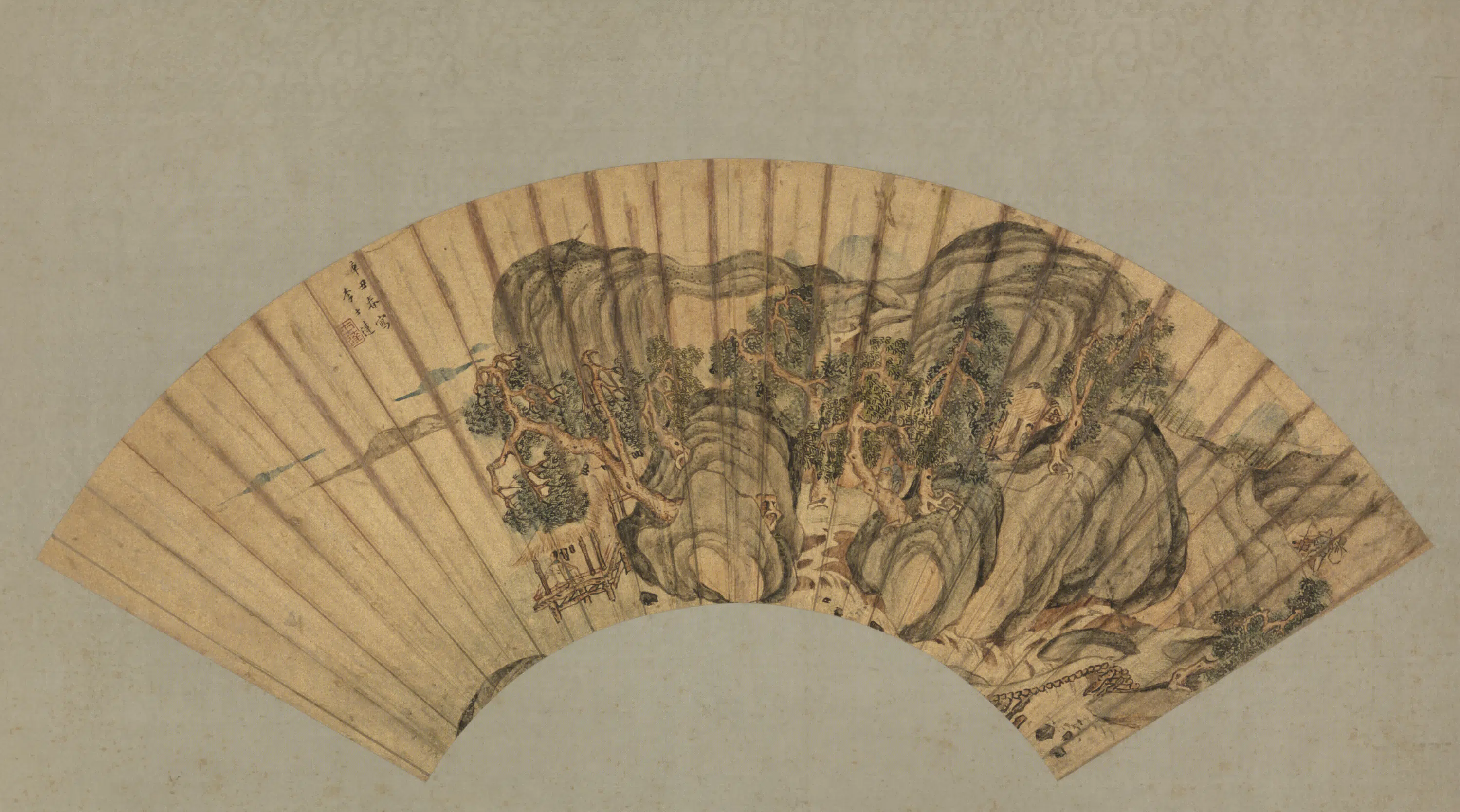 明朝【李士达】《松溪水阁扇》