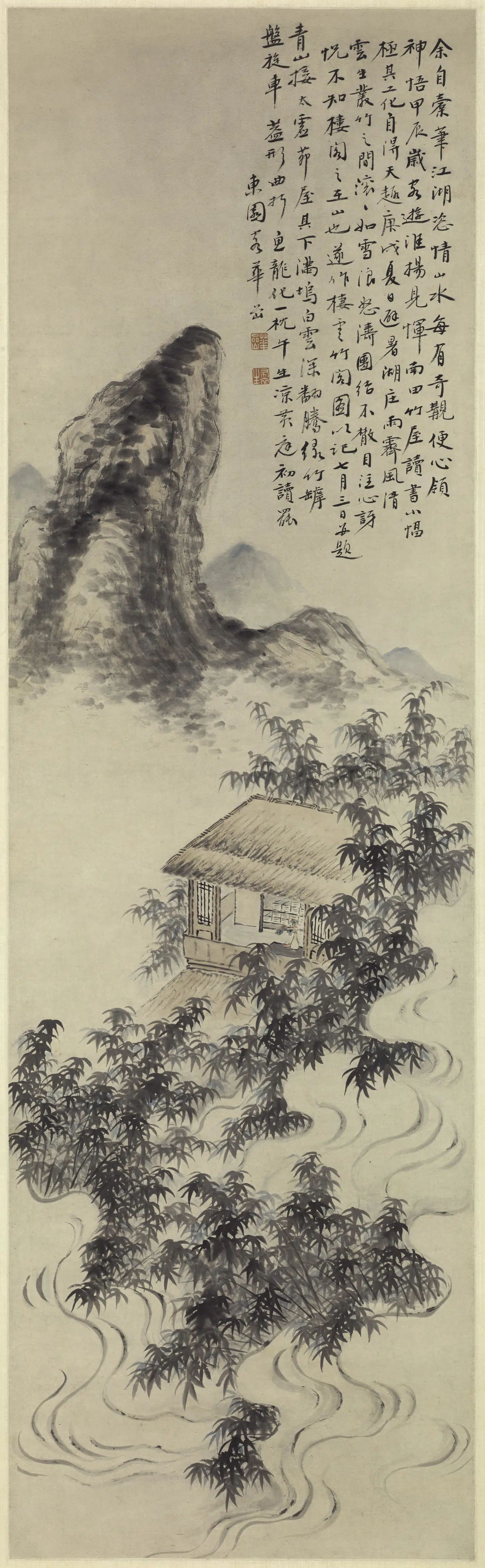 清代【华喦（华岩)】《楼云竹阁图轴》
