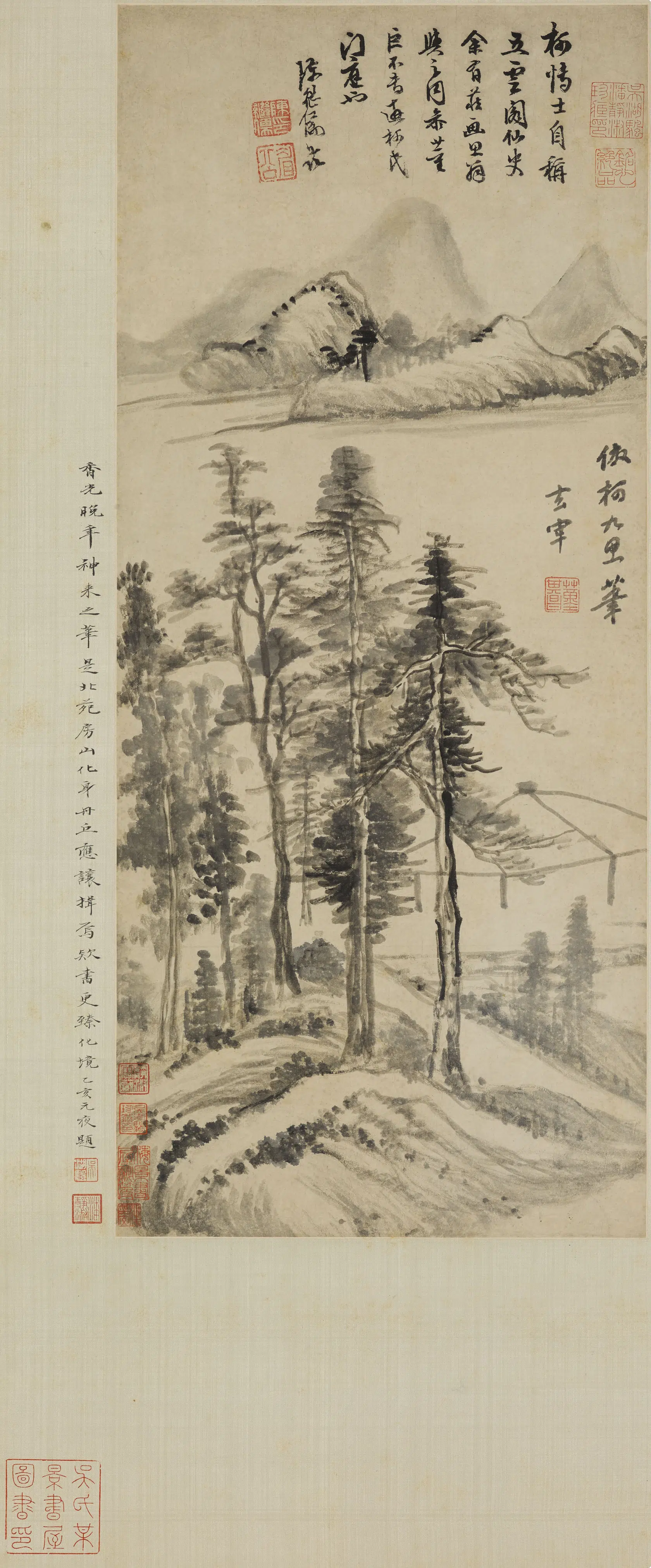 明朝【董其昌】《仿柯九思山水轴》