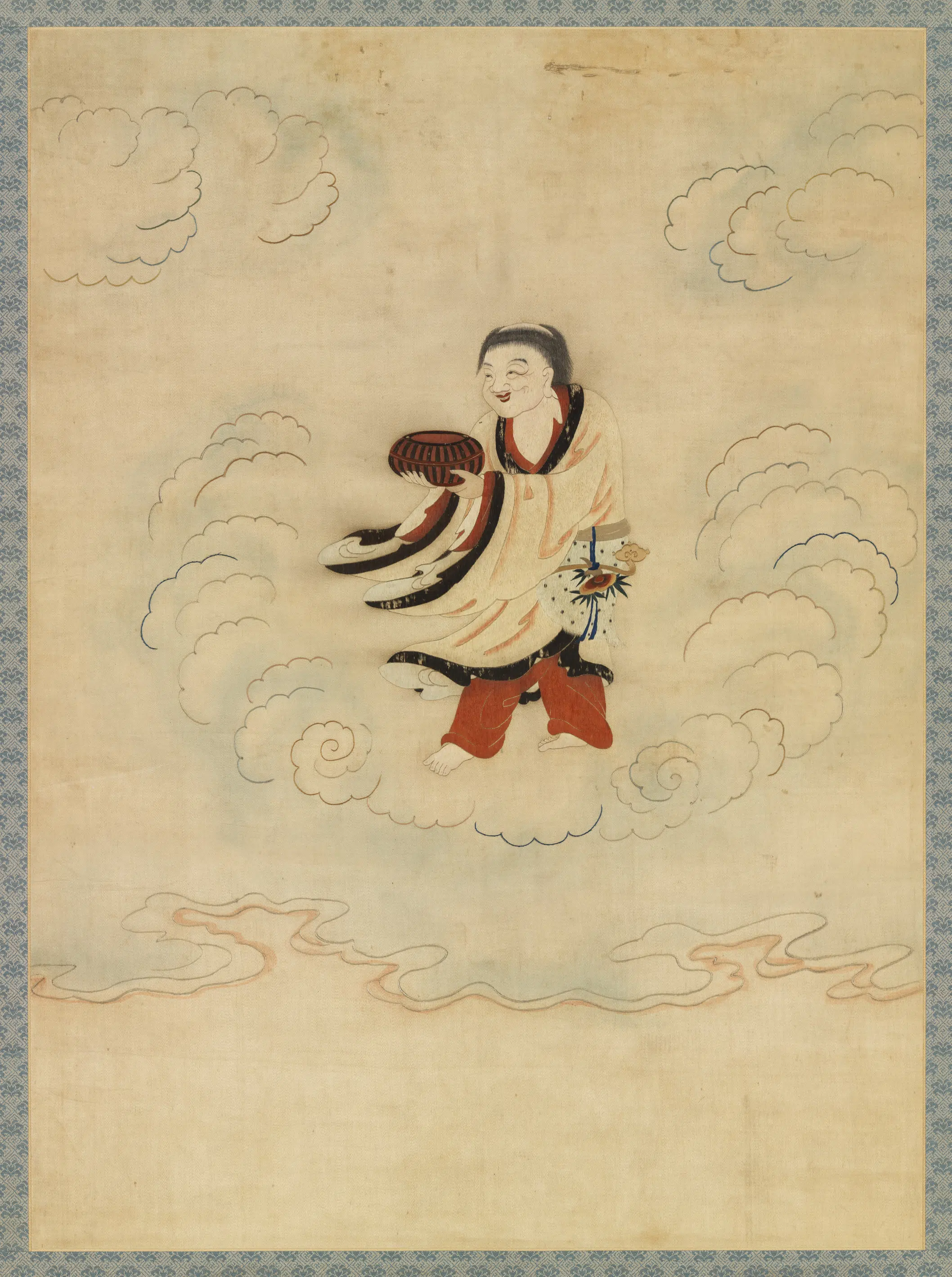 明朝《明顾绣八仙庆寿挂屏（二）和合二仙之合仙图轴》