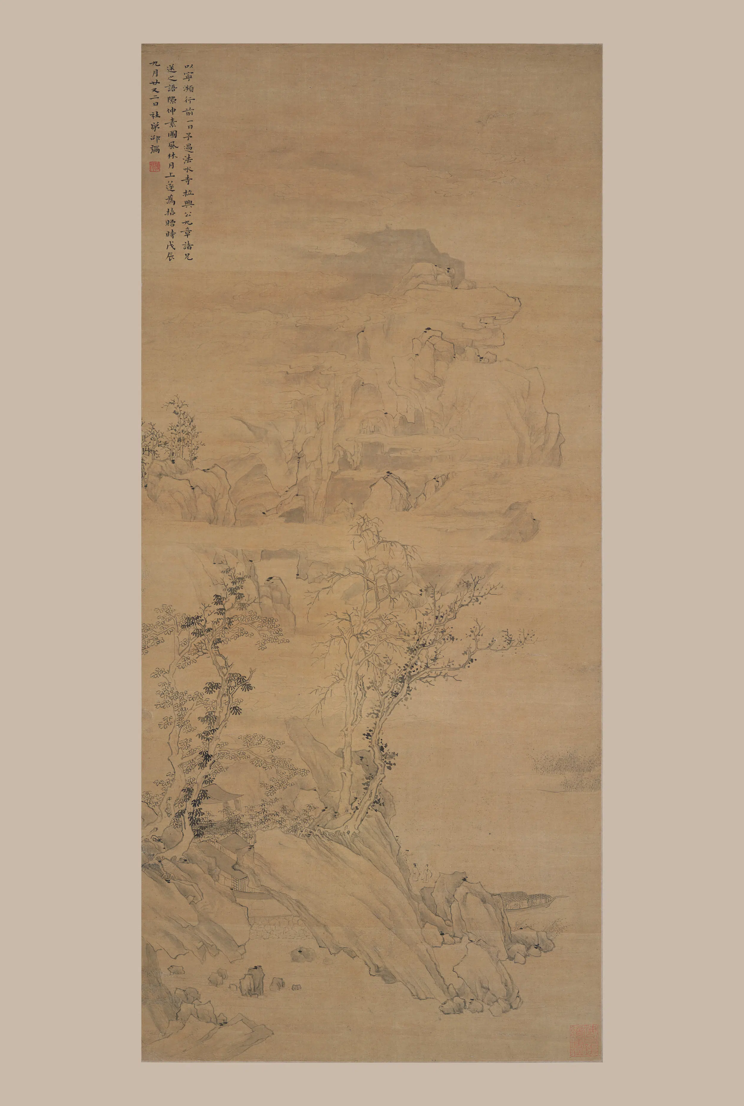 明朝【邵弥】《风林月上图轴》