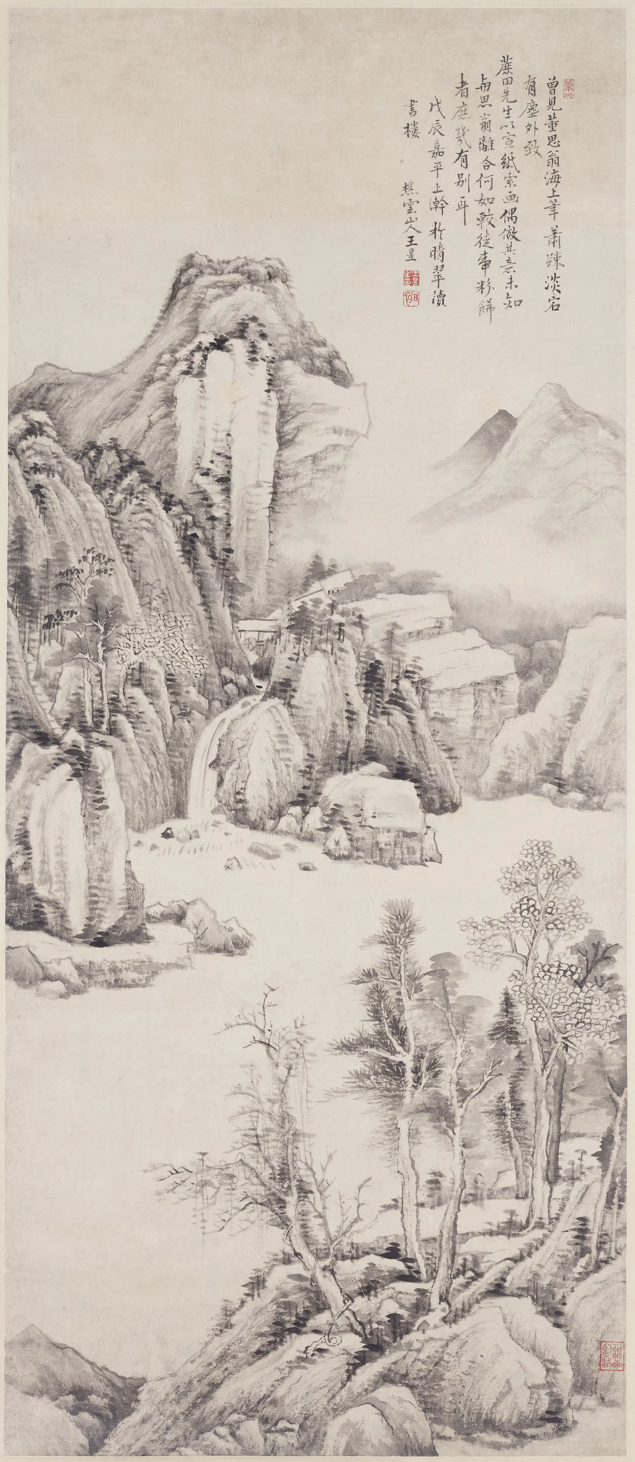 清代【王昱】《仿思翁山水轴》