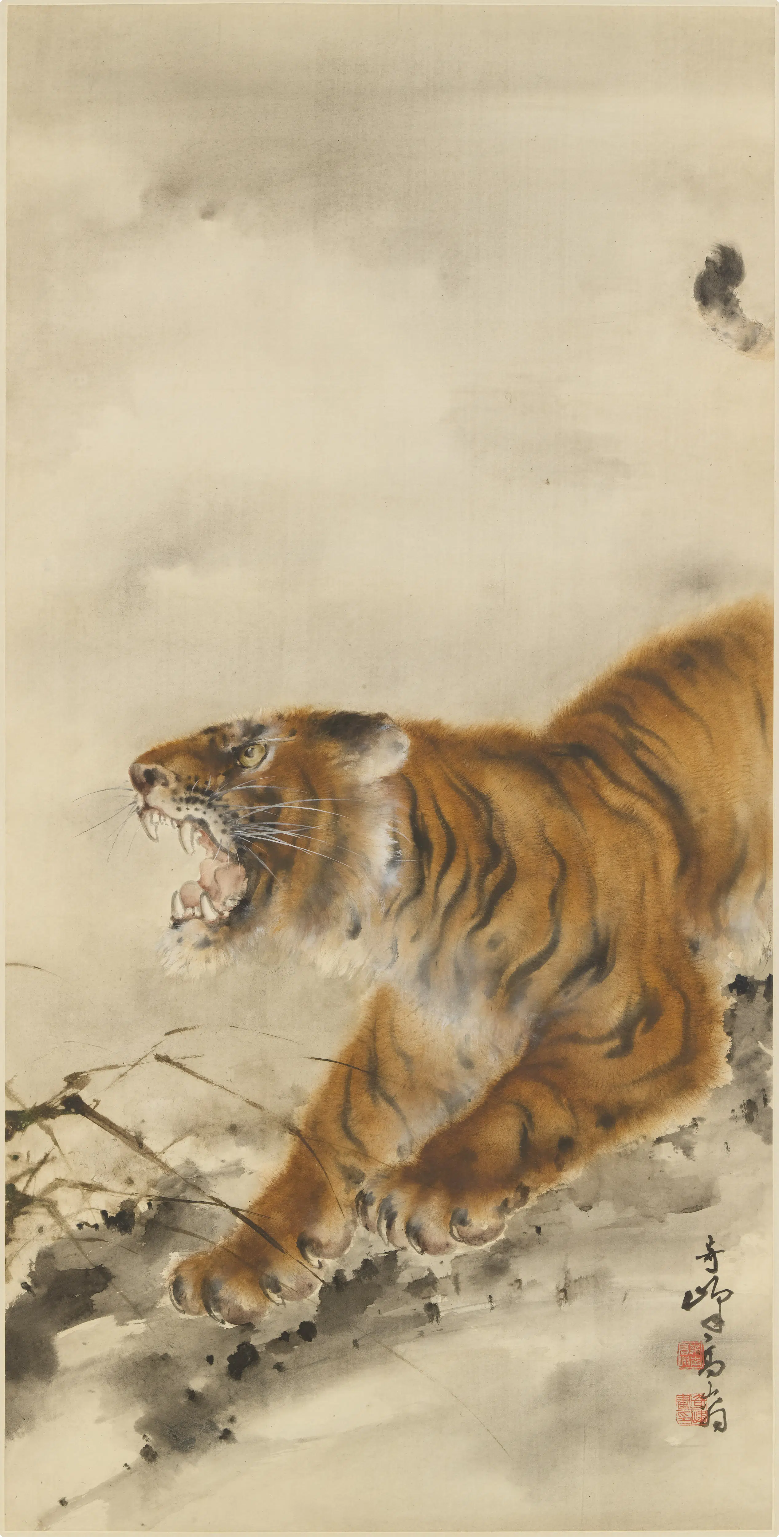 近现代【高奇峰】《虎吼图轴》