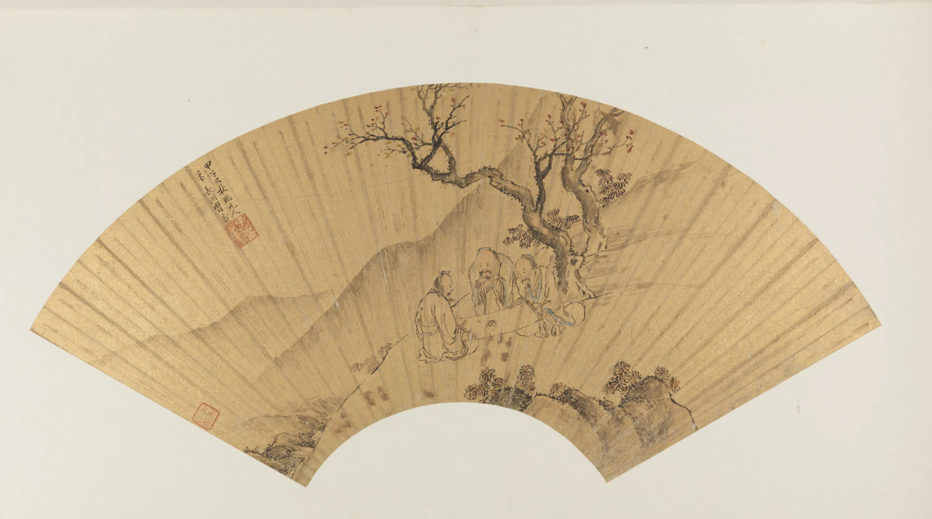 明朝【曹羲曹曦】《三老观画扇》