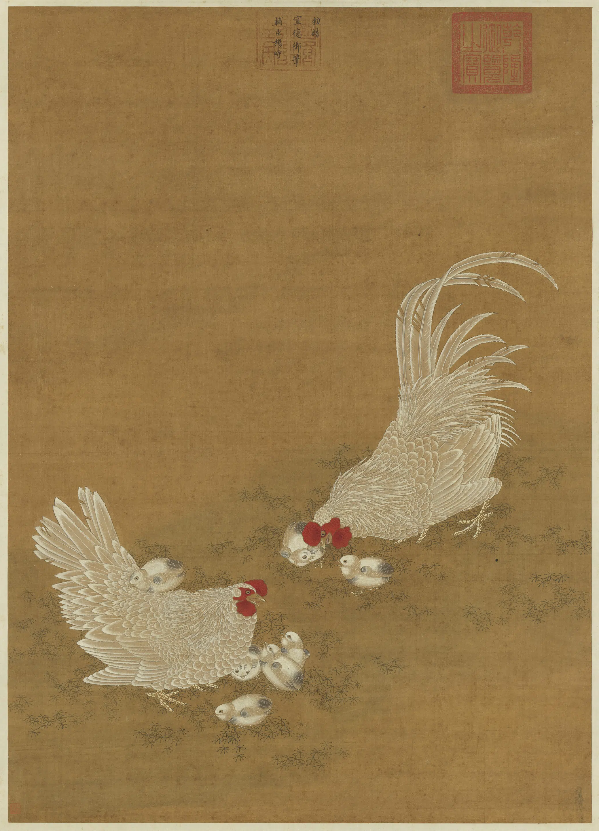 明朝【明宣宗朱瞻基】《画子母鸡图轴》
