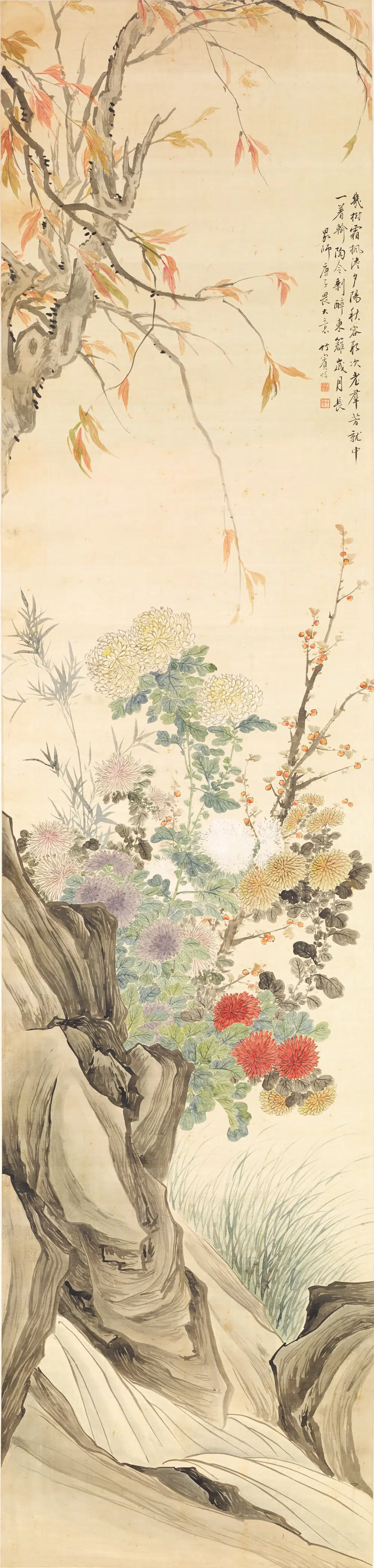 清代【沈焯】《菊石图轴》
