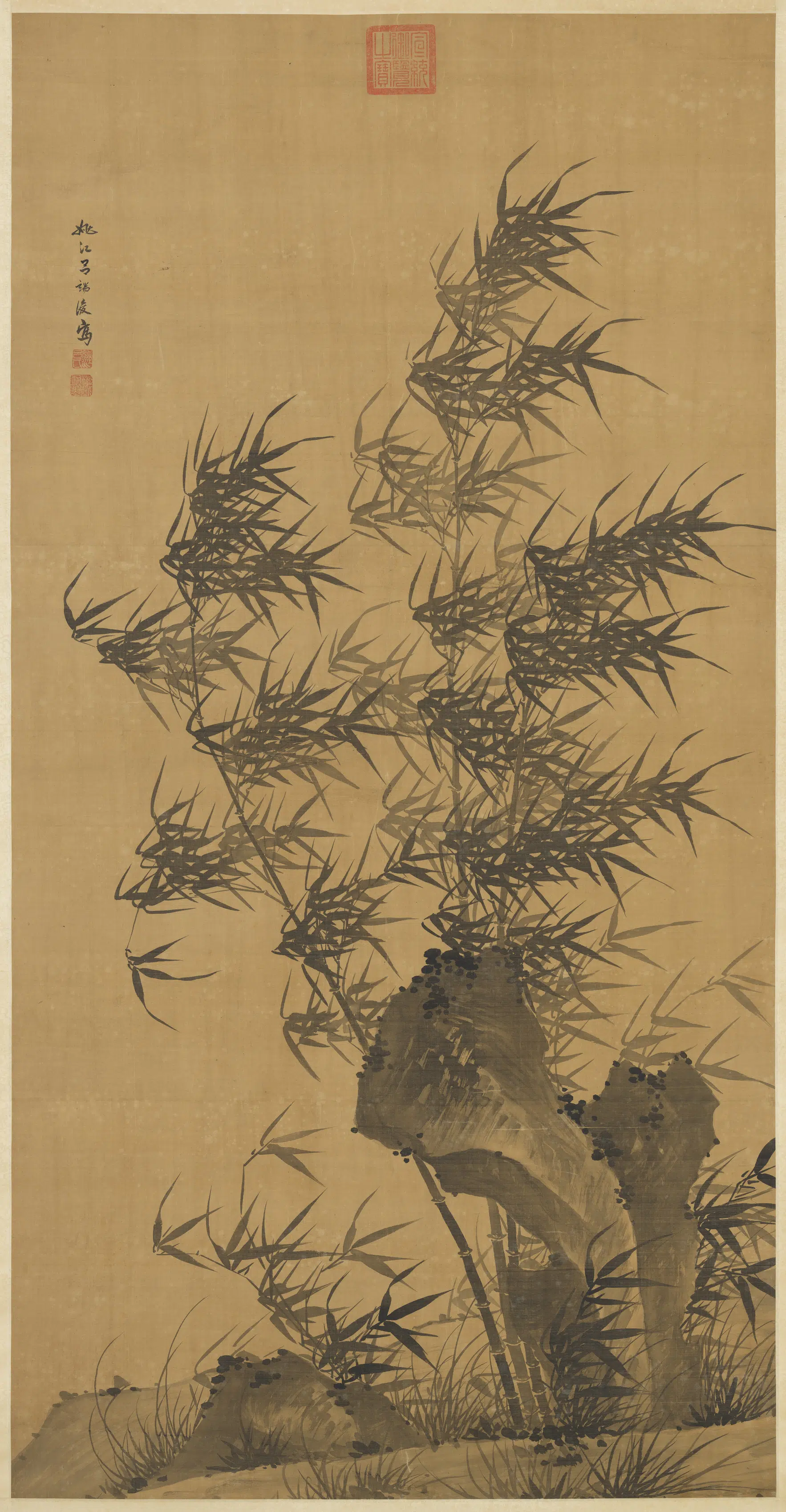 明朝【吕端俊（吕端浚）】《画竹图轴》