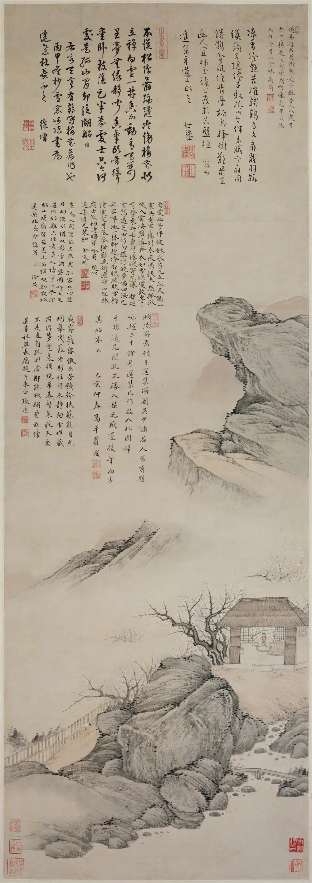 清代【高简】《有鹤守梅图轴》 第1张