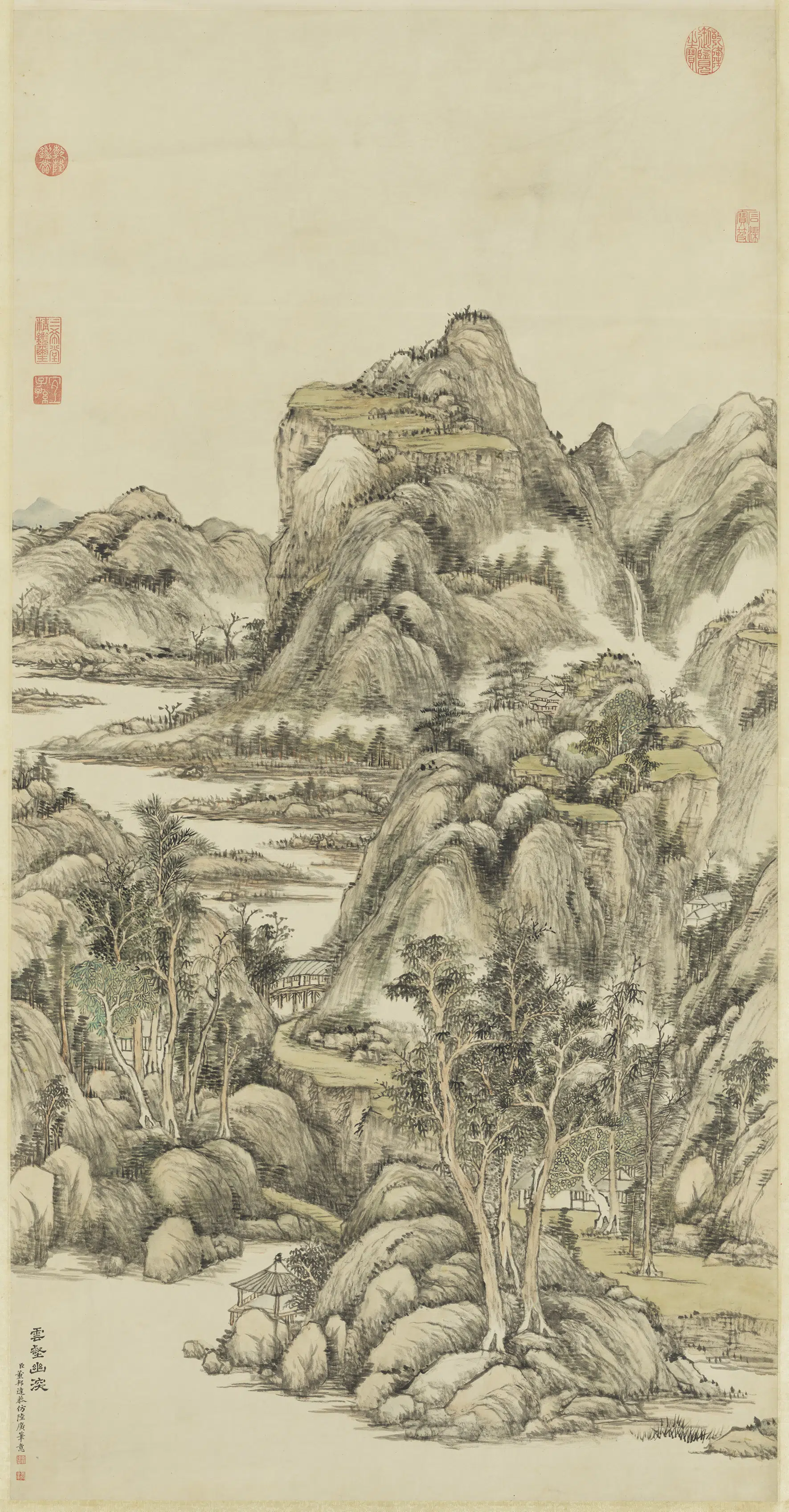 清代【董邦达】《仿陆广云壑幽深图轴》