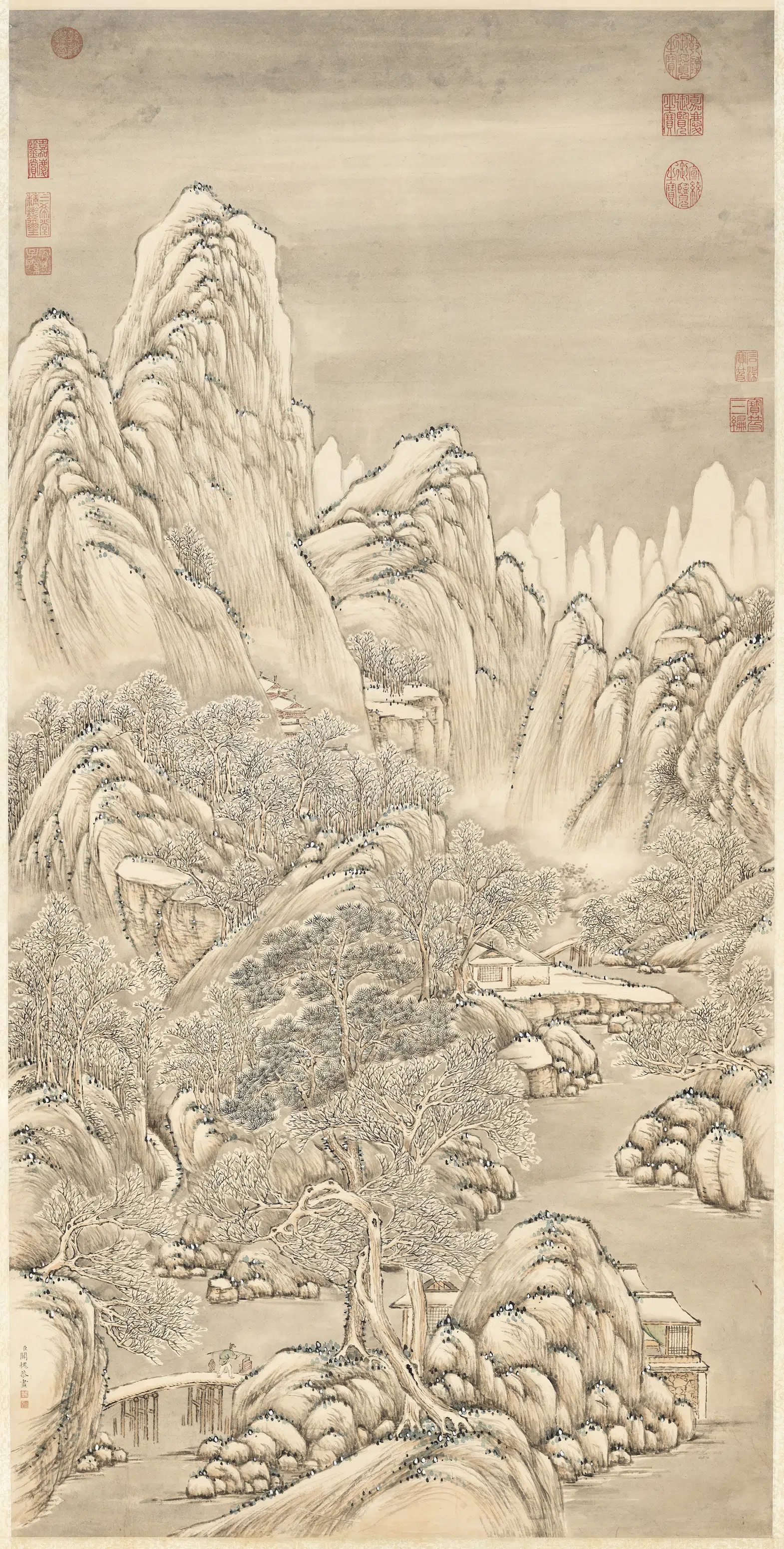 清代【关槐】《群峰积玉图轴》