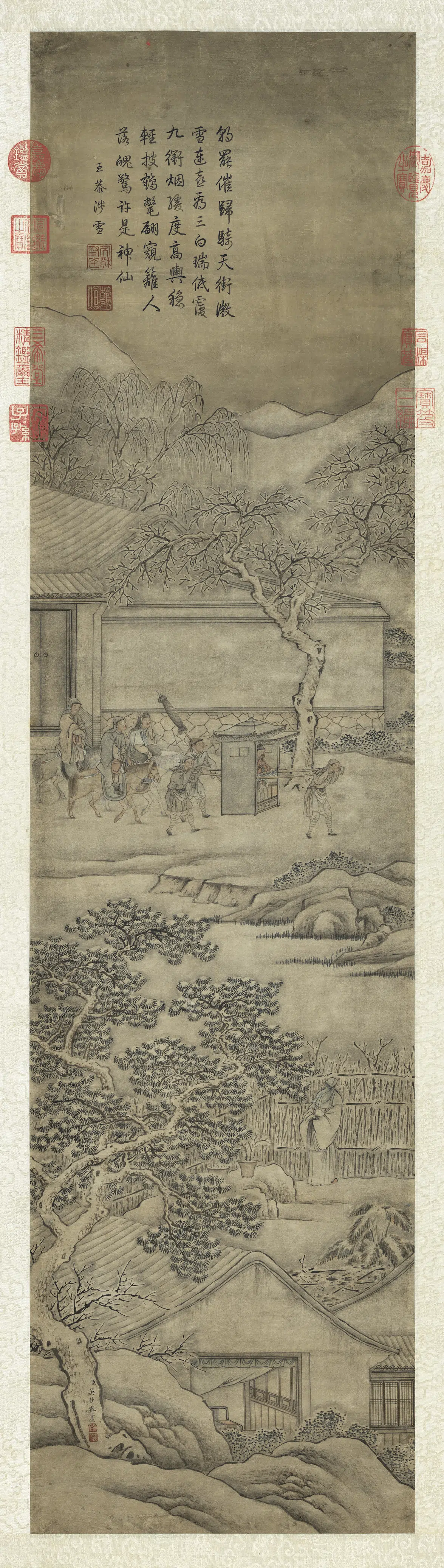 清代【吴桂】《雪景人物事迹御题轴》