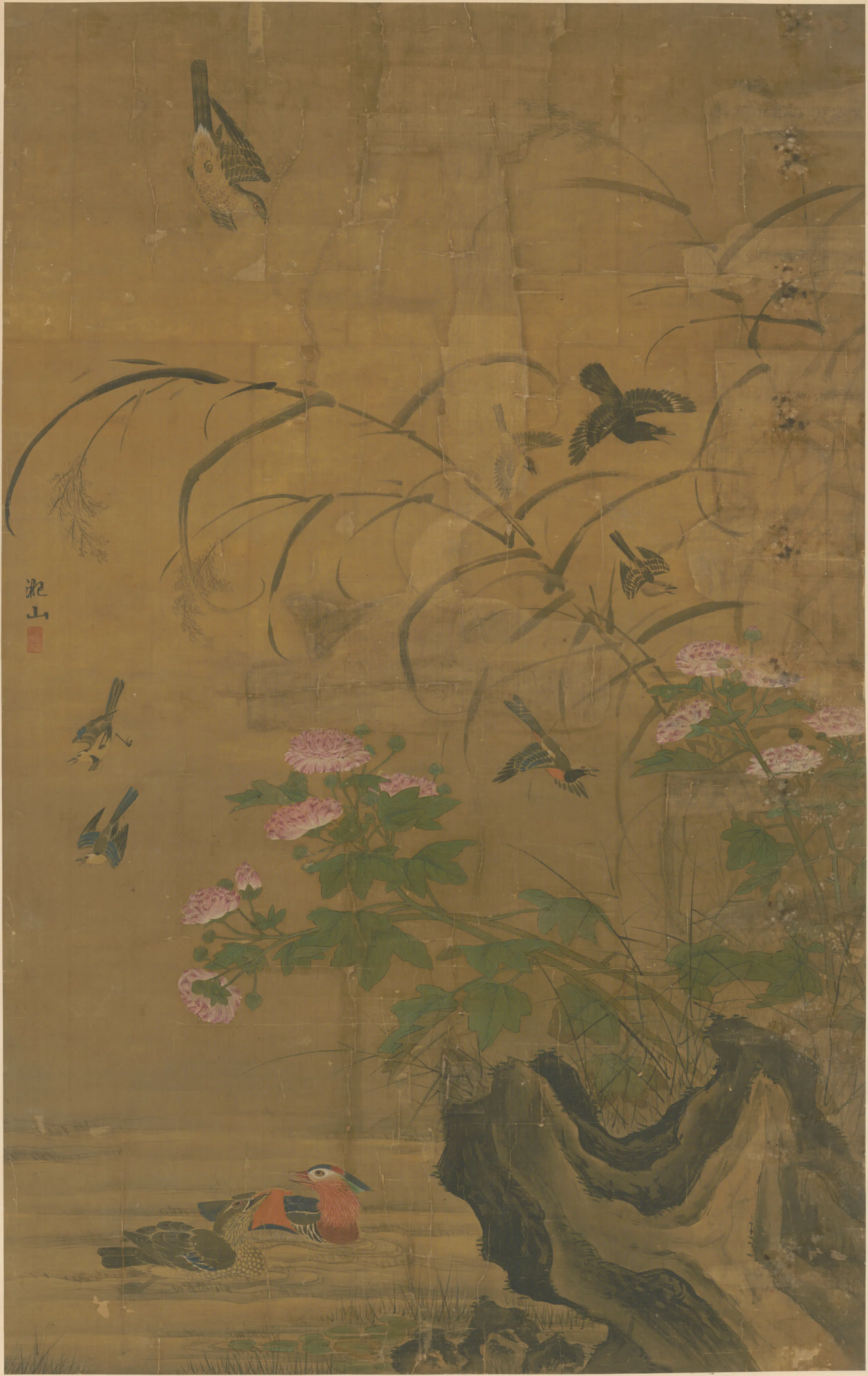 明朝【淝山】《芙蓉鸳鸯图轴》 第1张
