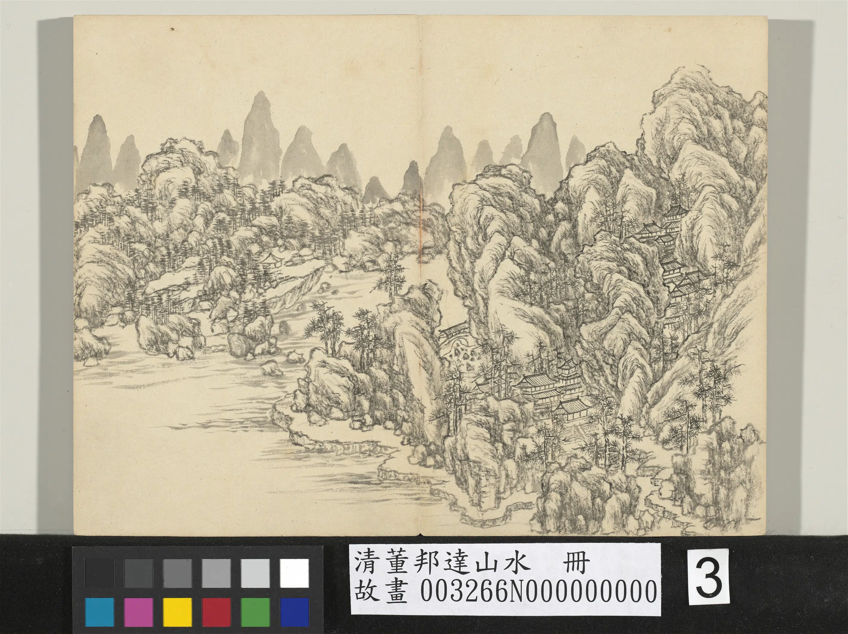 清代【董邦达】《山水册-幽岩古寺》