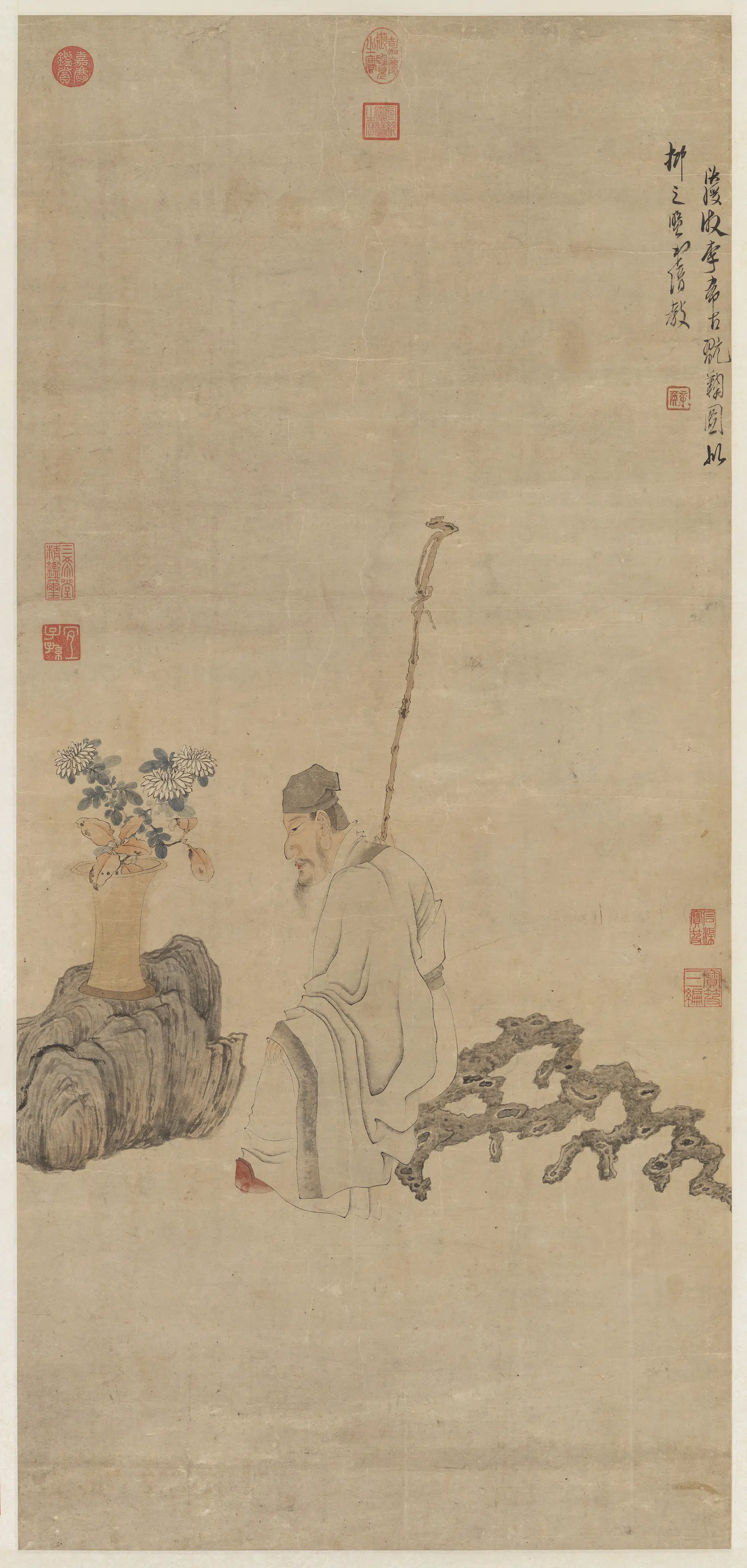 明朝【陈洪绶】《玩菊图轴》