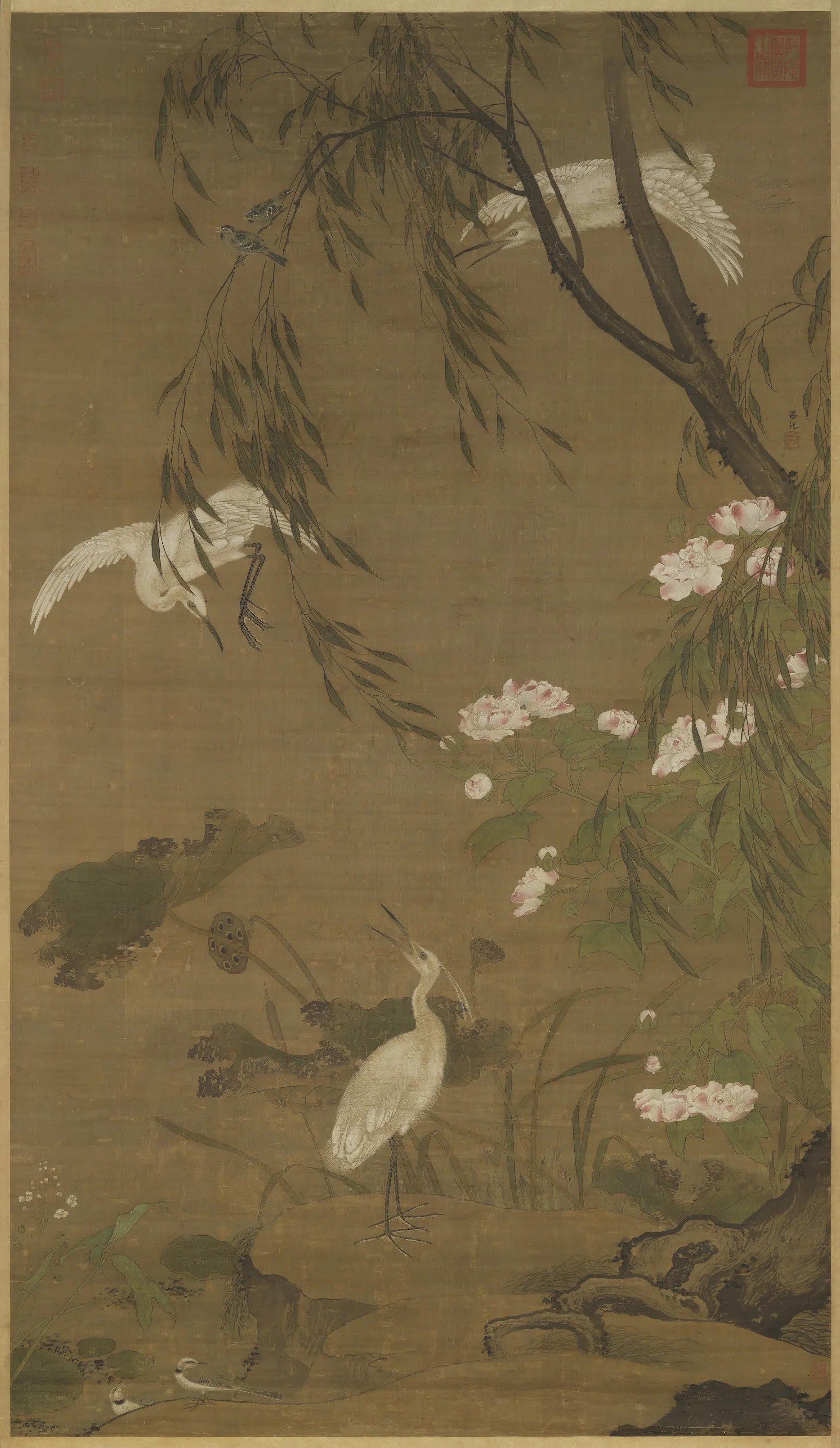 明朝【吕纪】《秋鹭芙蓉图轴》