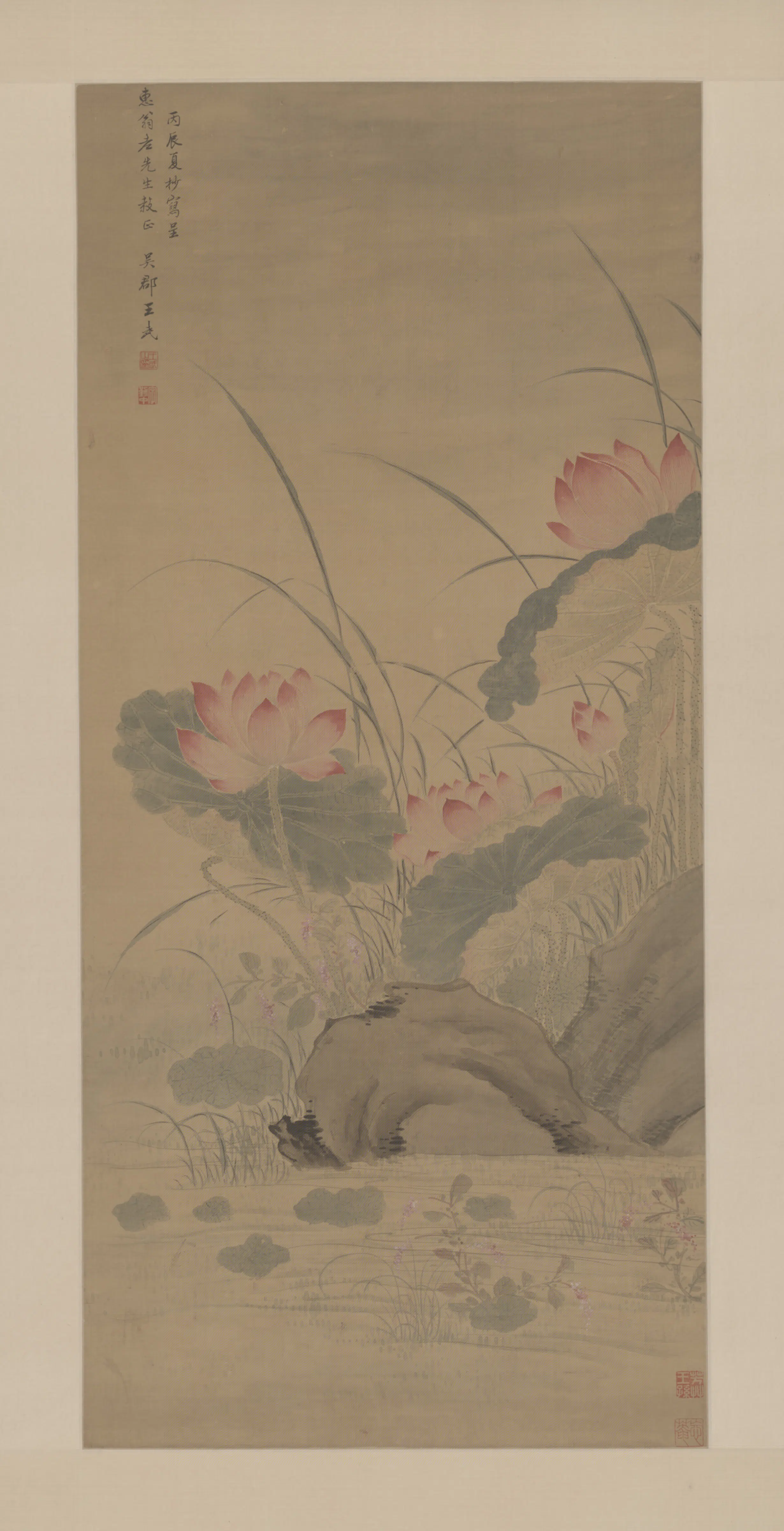 清代【王武】《荷花蓼石图轴》