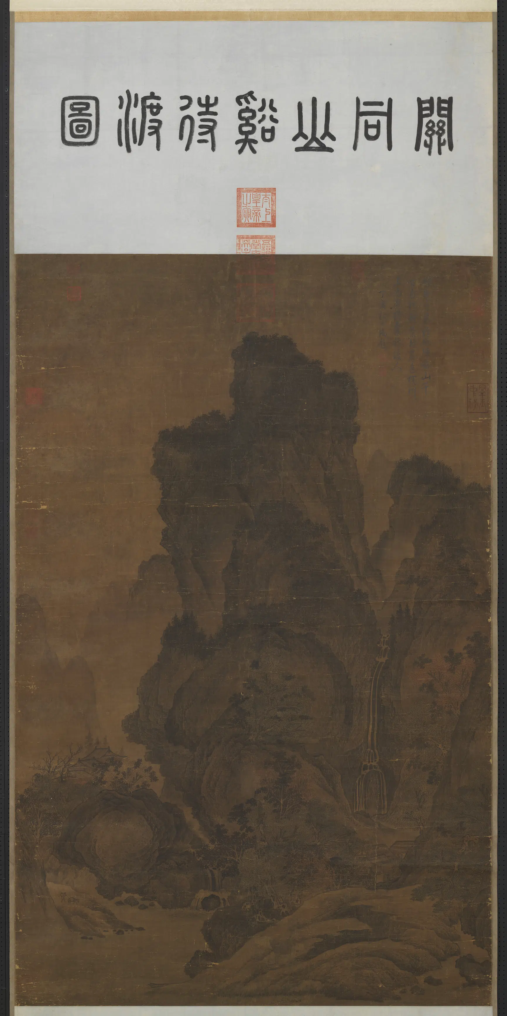 五代梁【关仝】《画山溪待渡图轴》